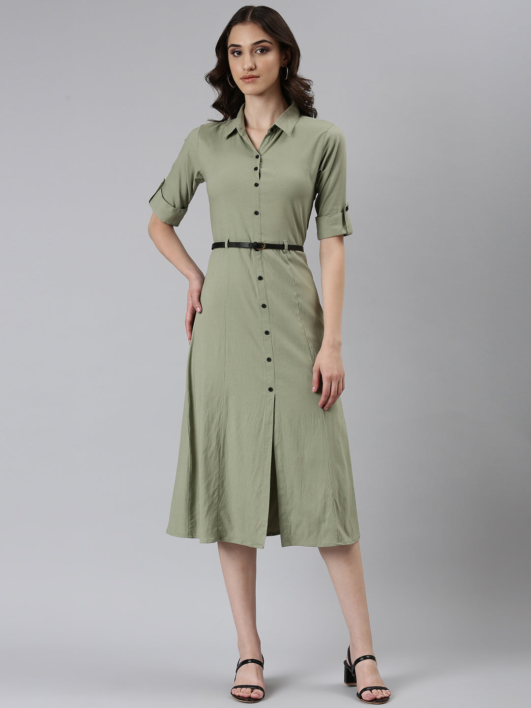 Women Green Solid A-Line Dress