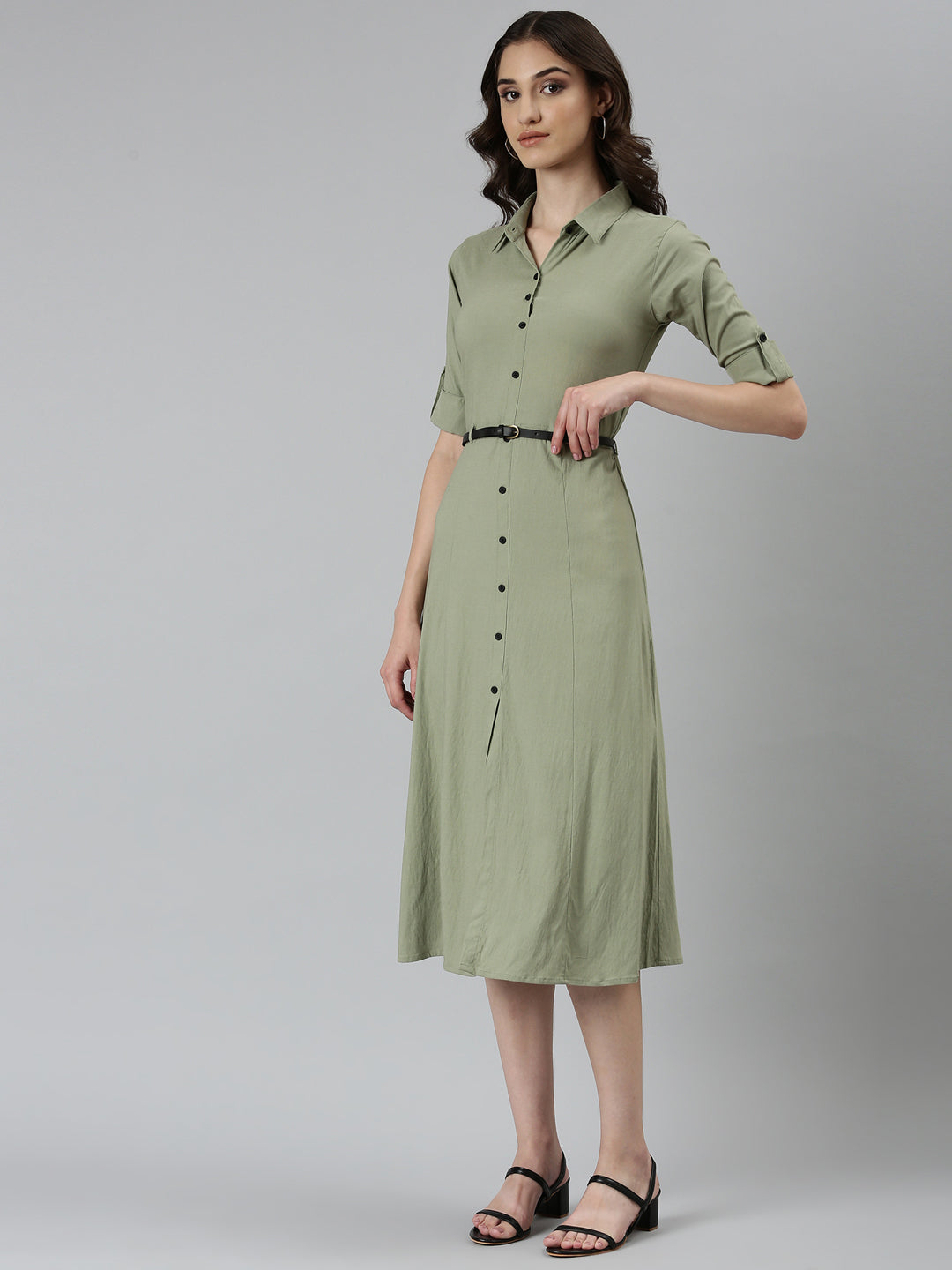 Women Green Solid A-Line Dress