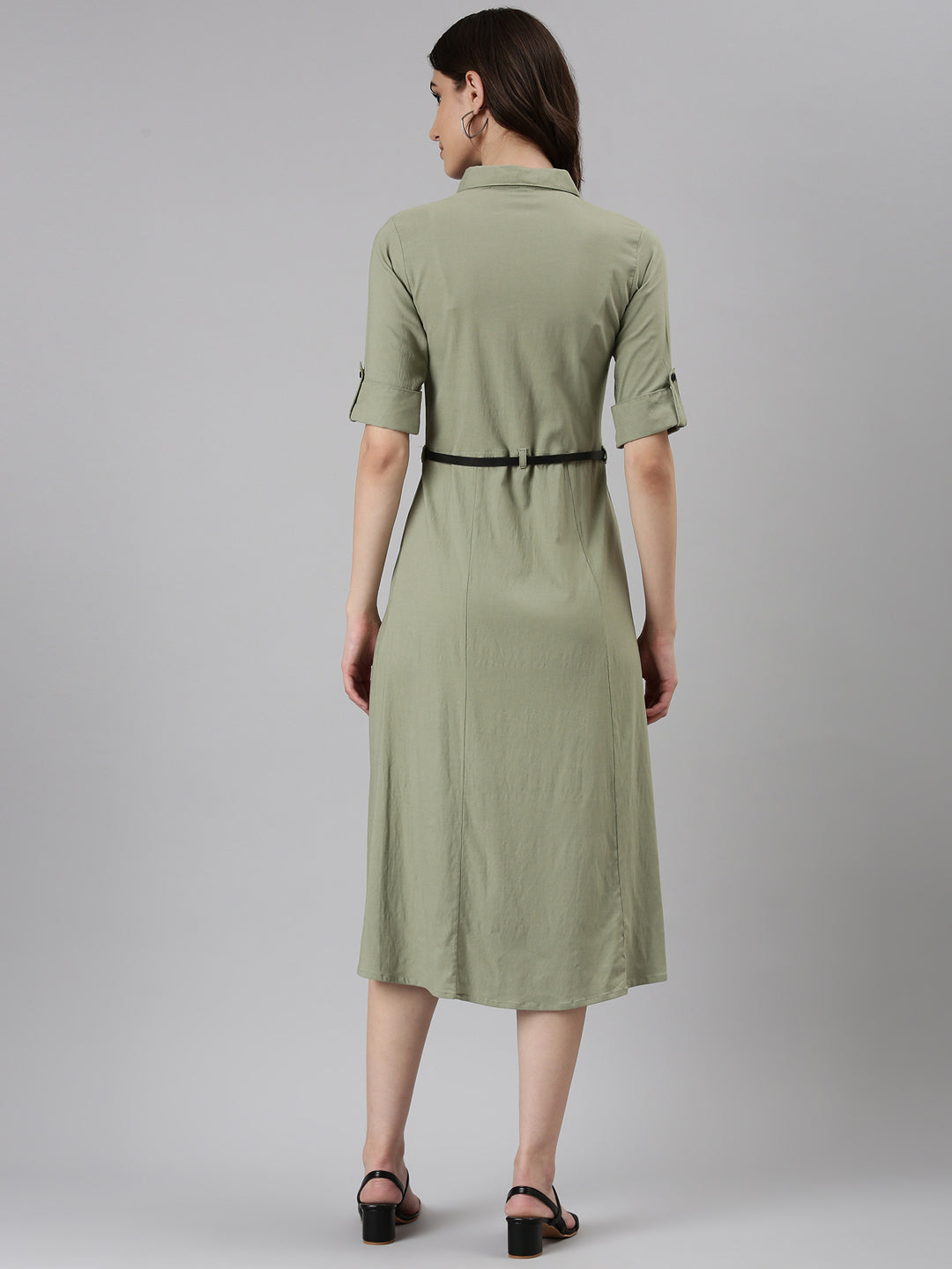 Women Green Solid A-Line Dress