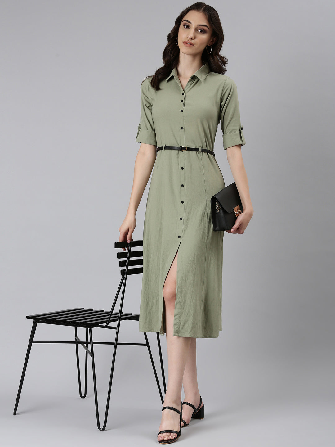 Women Green Solid A-Line Dress