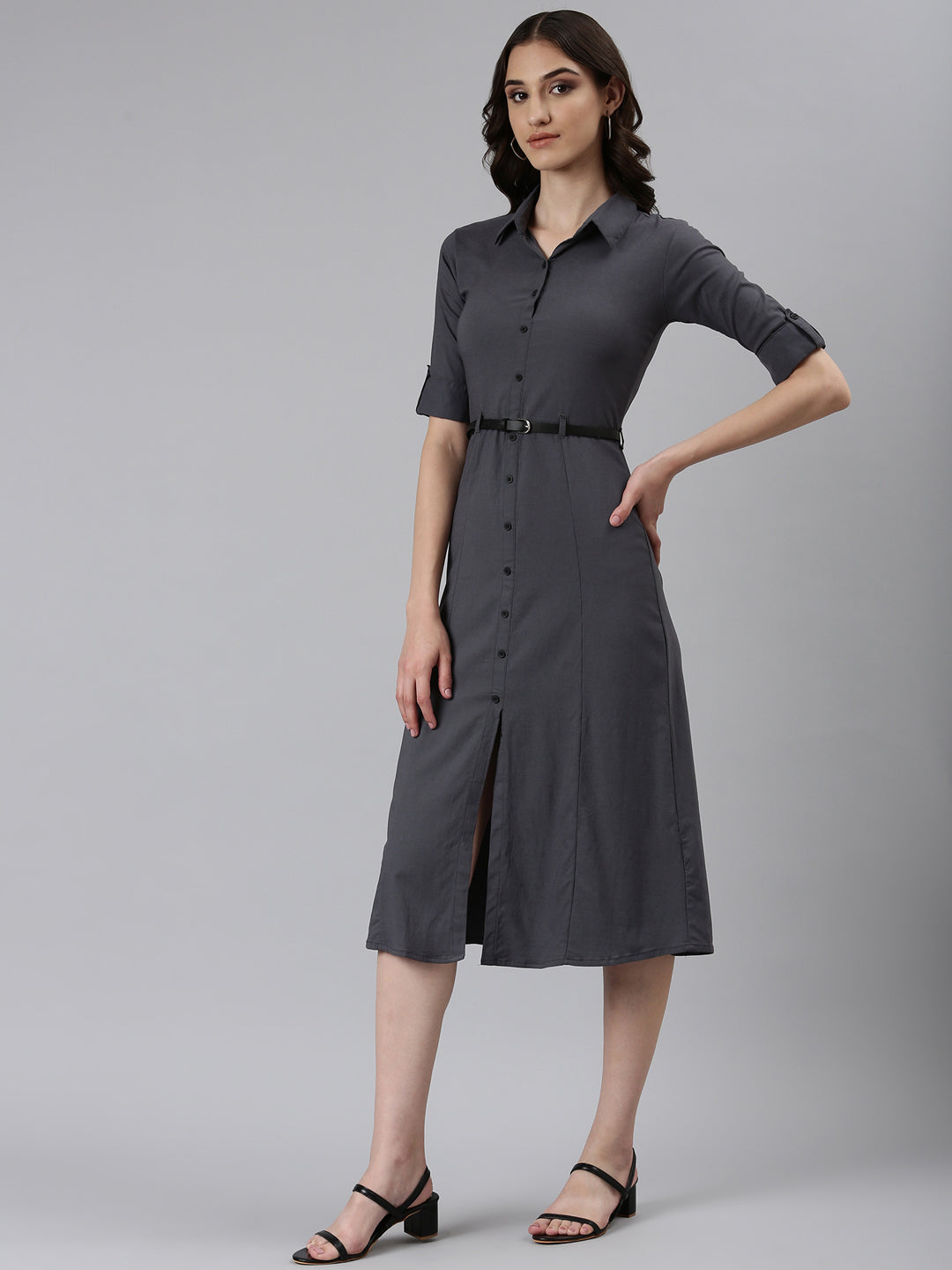 Women Grey Solid A-Line Dress