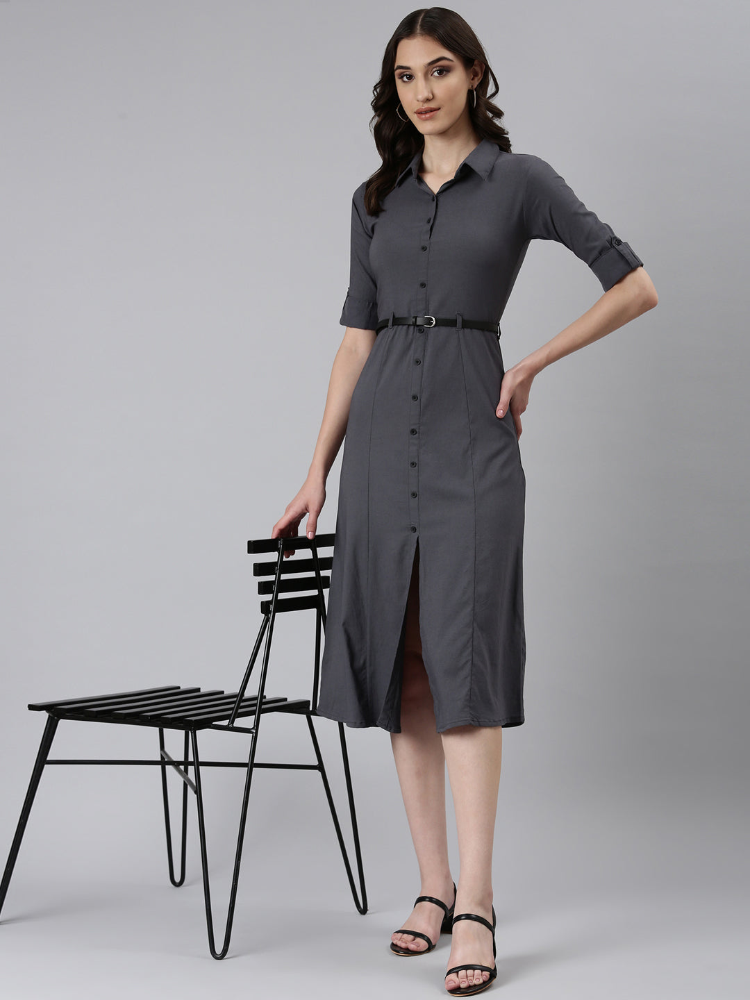 Women Grey Solid A-Line Dress