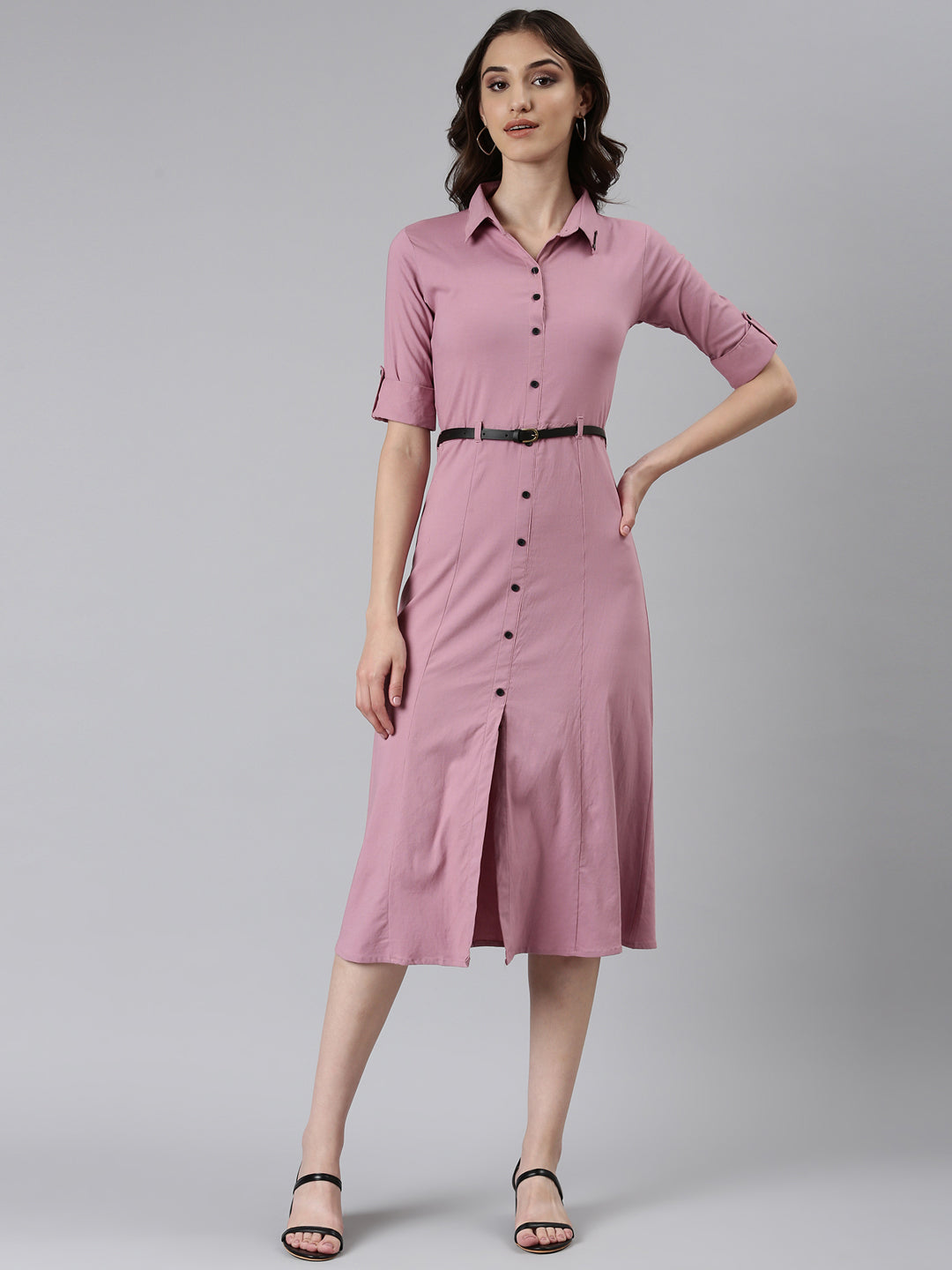 Women Pink Solid A-Line Dress