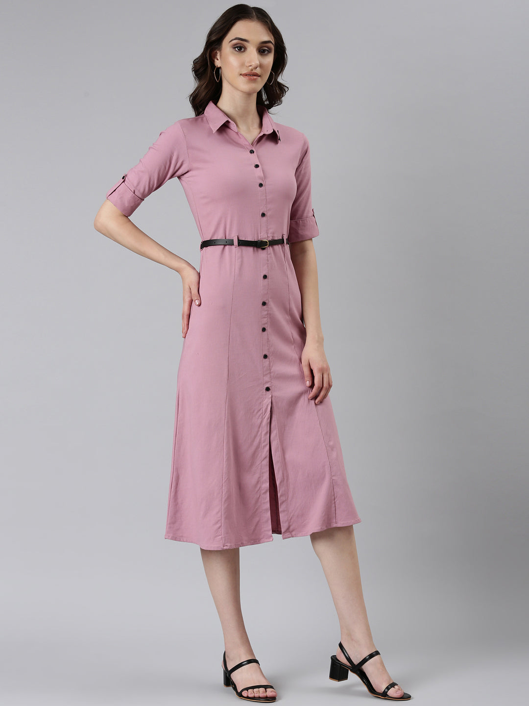 Women Pink Solid A-Line Dress