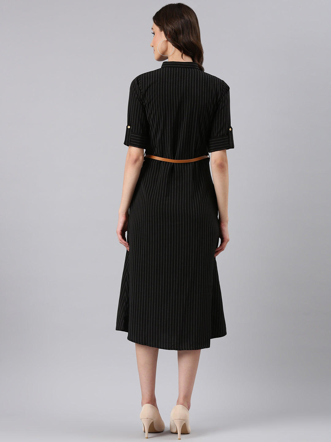 Women's Black Striped Shirt Dress