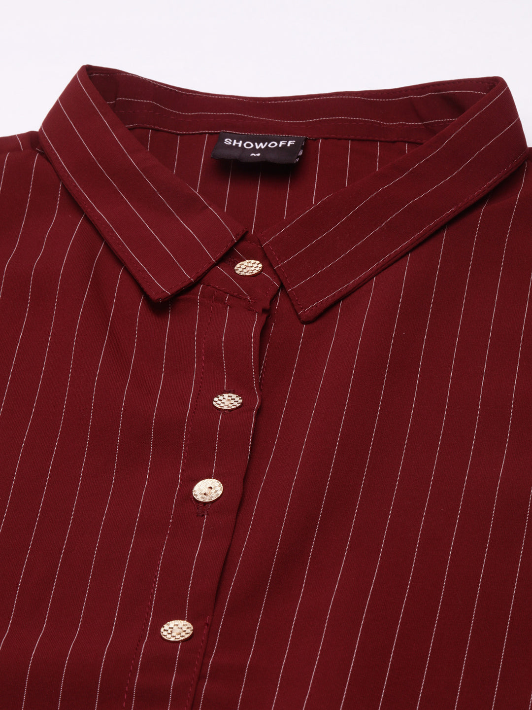 Women Maroon Striped Shirt Dress