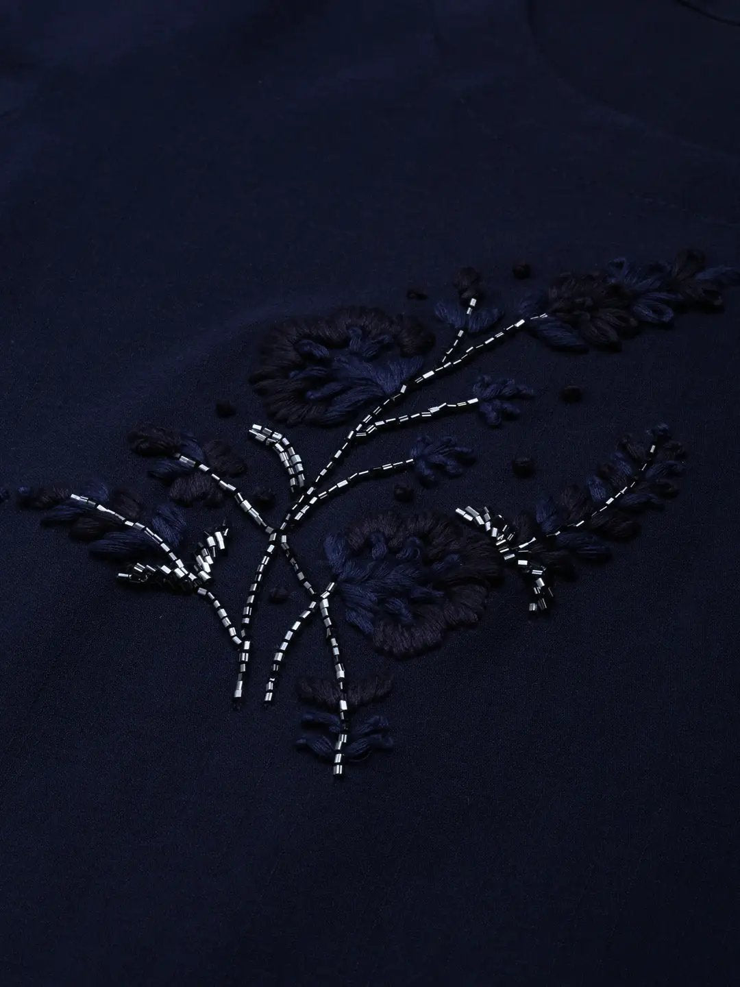 Women's Navy Blue Embroidered Straight Kurta