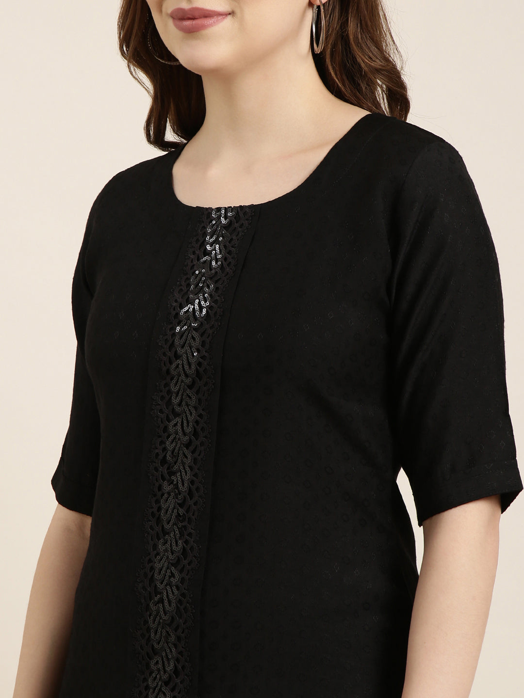 Women Straight Black Solid Kurta