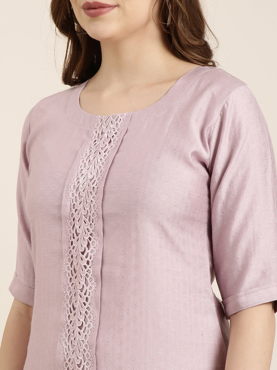 Women Straight Lavender Solid Kurta