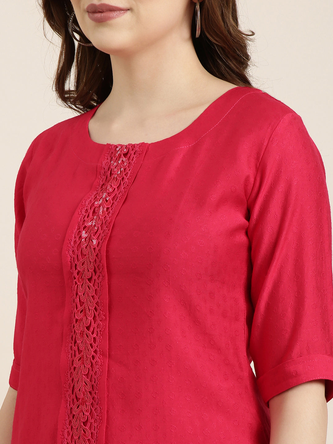 Women Straight Pink Solid Kurta