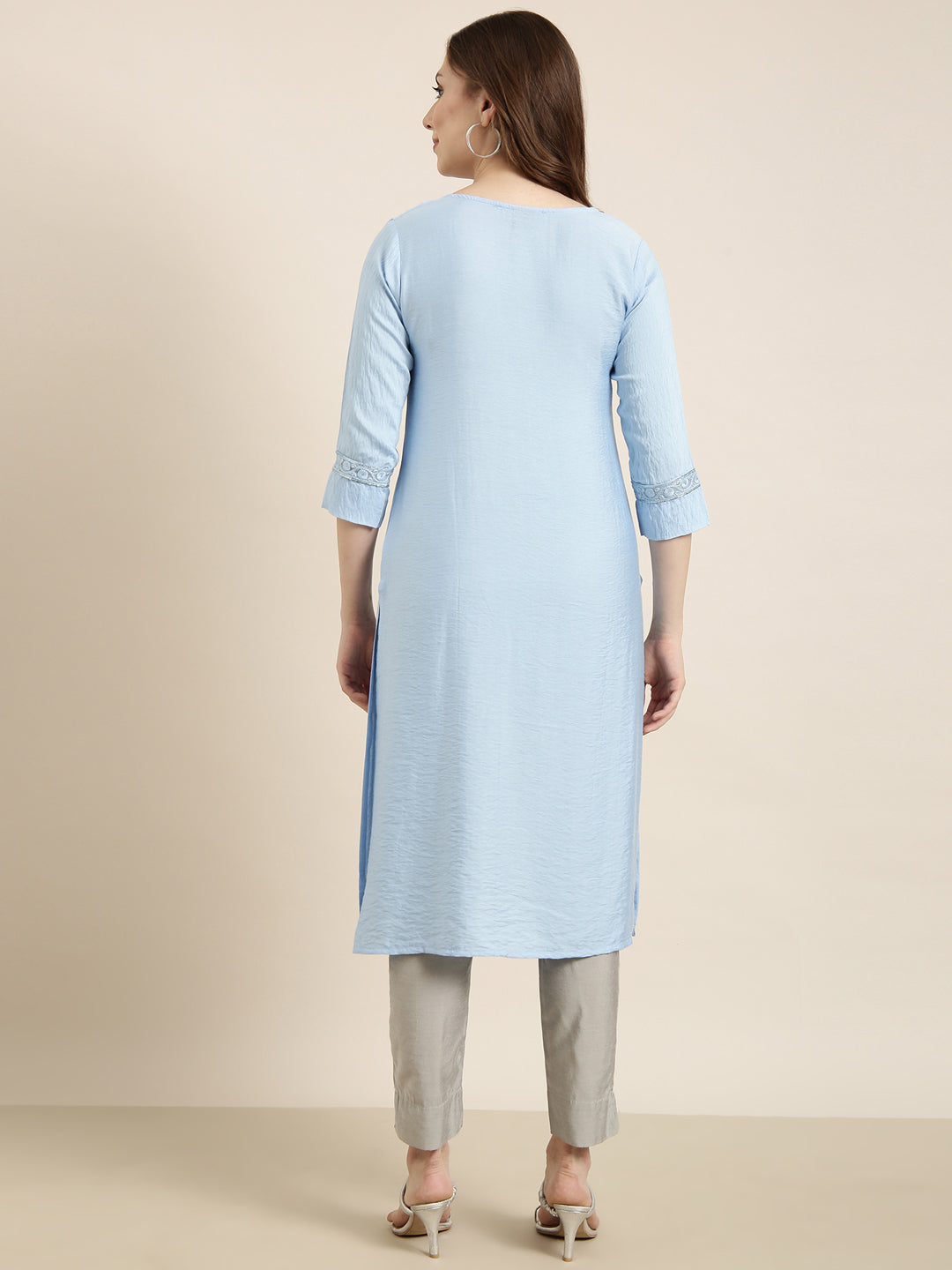 Women Straight Blue Solid Kurta