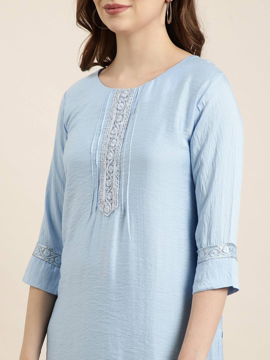 Women Straight Blue Solid Kurta