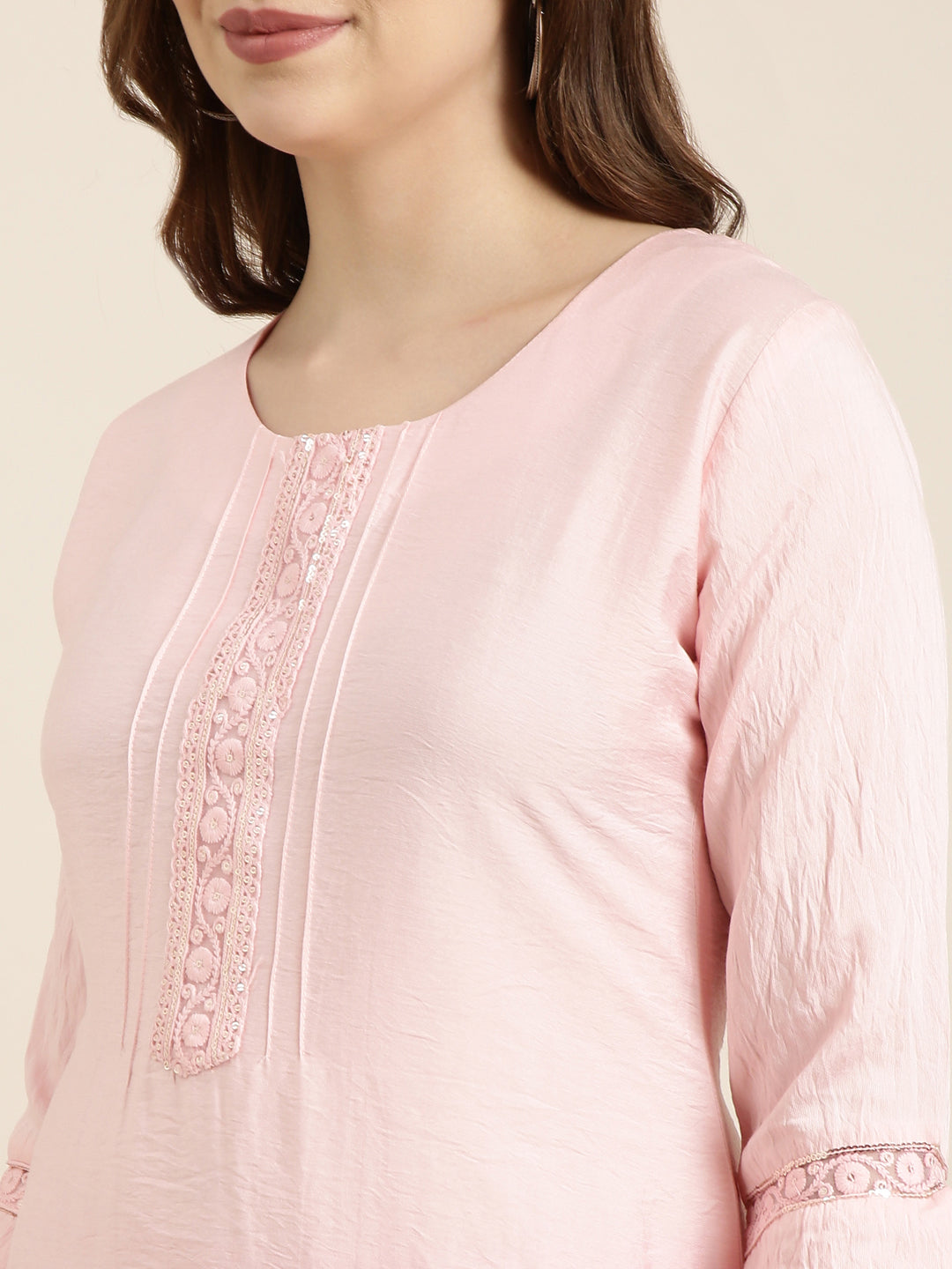 Women Straight Pink Solid Kurta