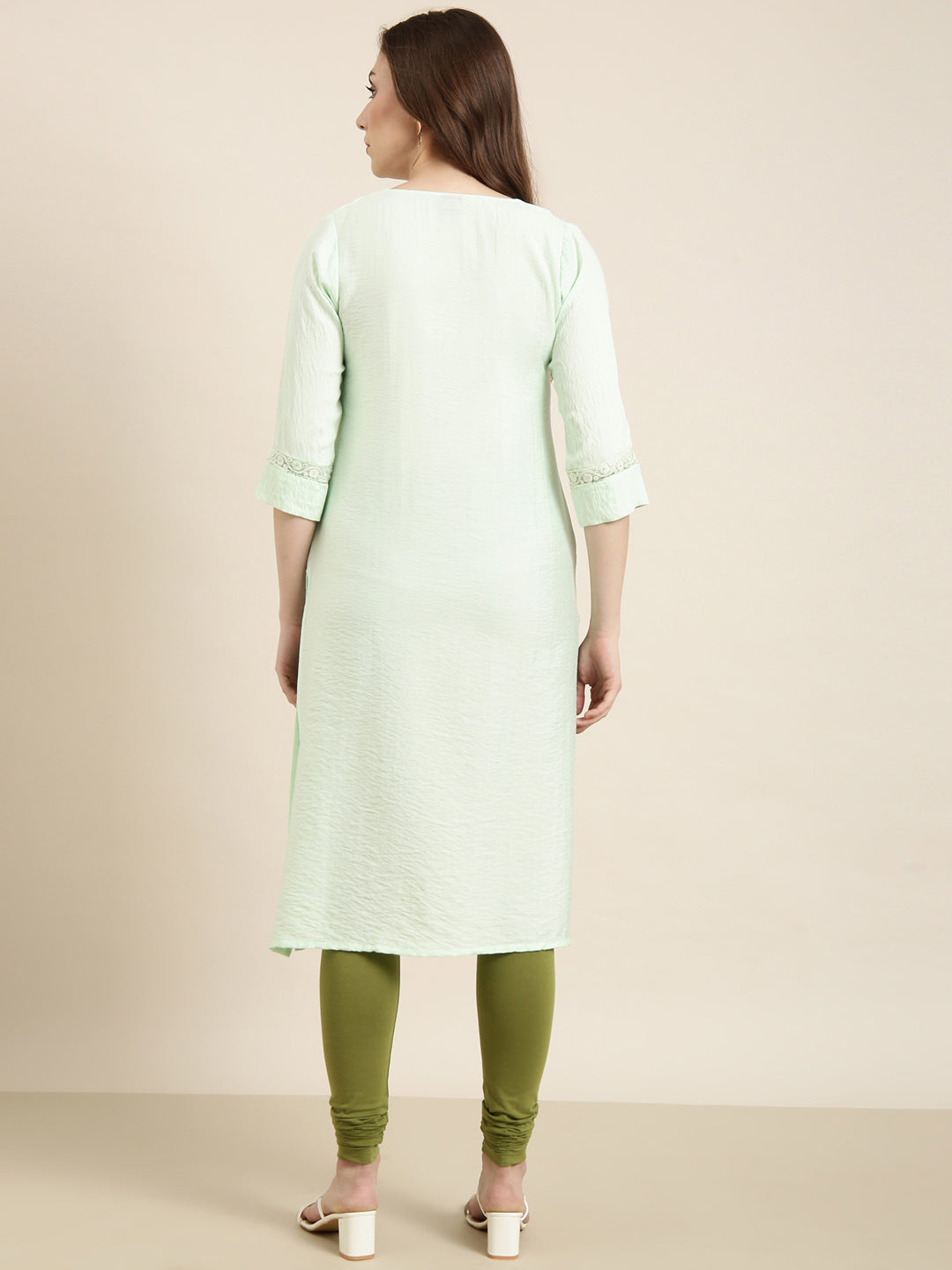 Women Straight Sea Green Solid Kurta