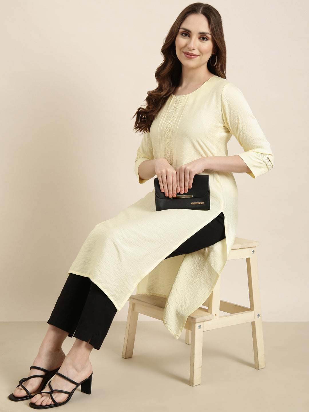 Women Straight Yellow Solid Kurta