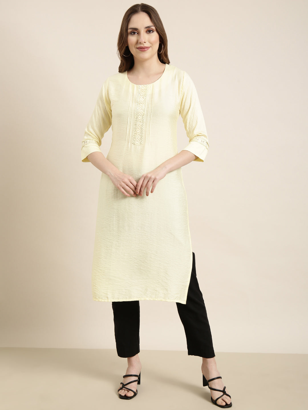 Women Straight Yellow Solid Kurta