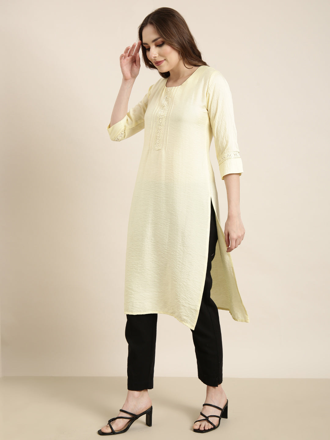 Women Straight Yellow Solid Kurta