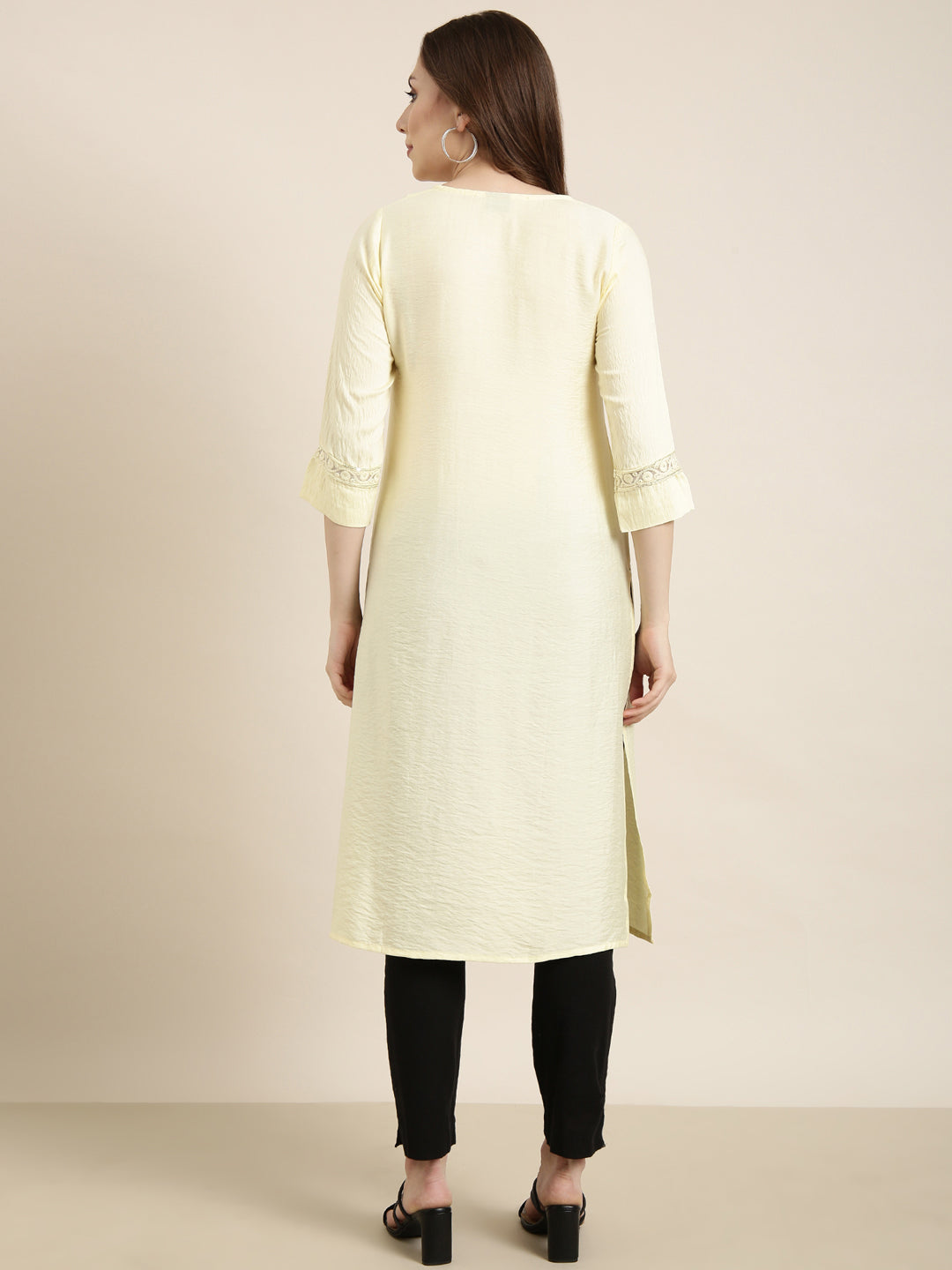 Women Straight Yellow Solid Kurta