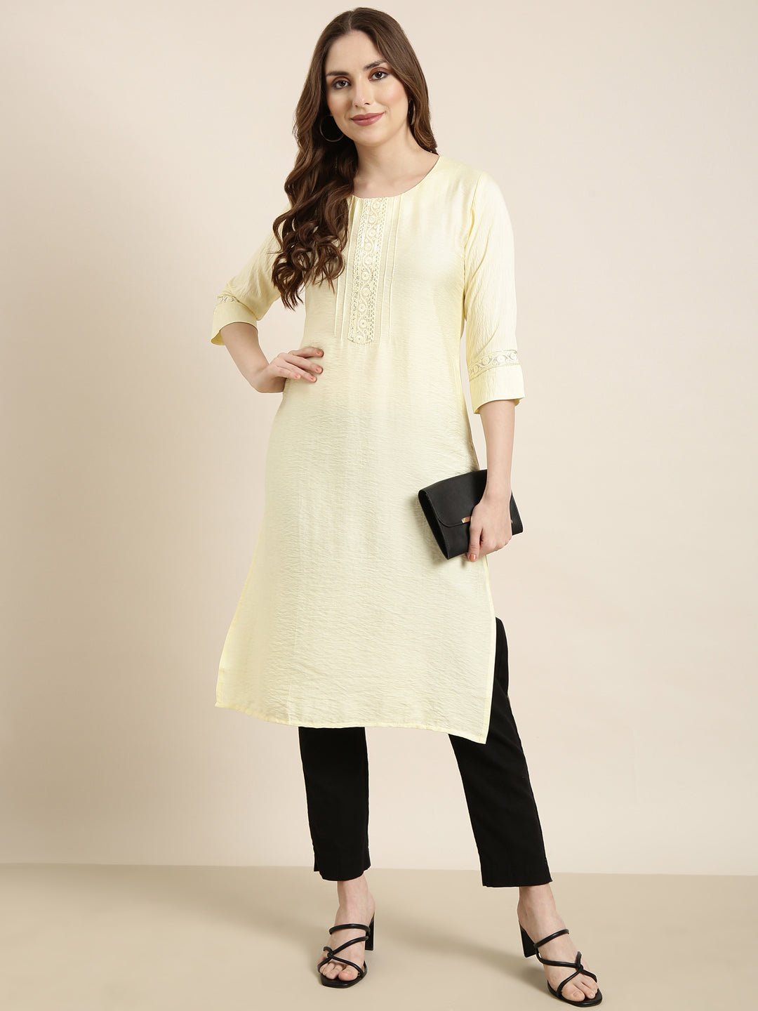 Women Straight Yellow Solid Kurta