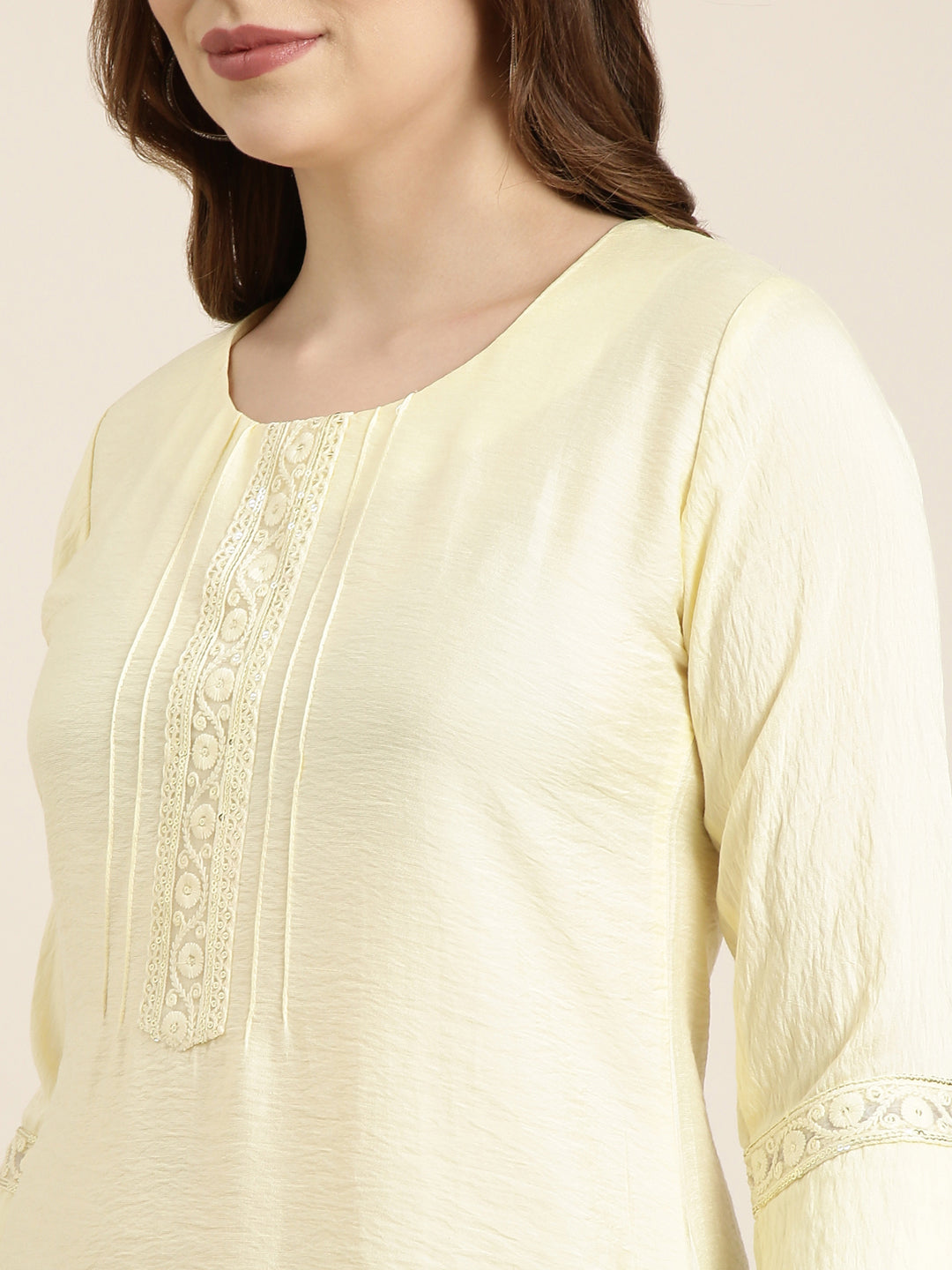 Women Straight Yellow Solid Kurta