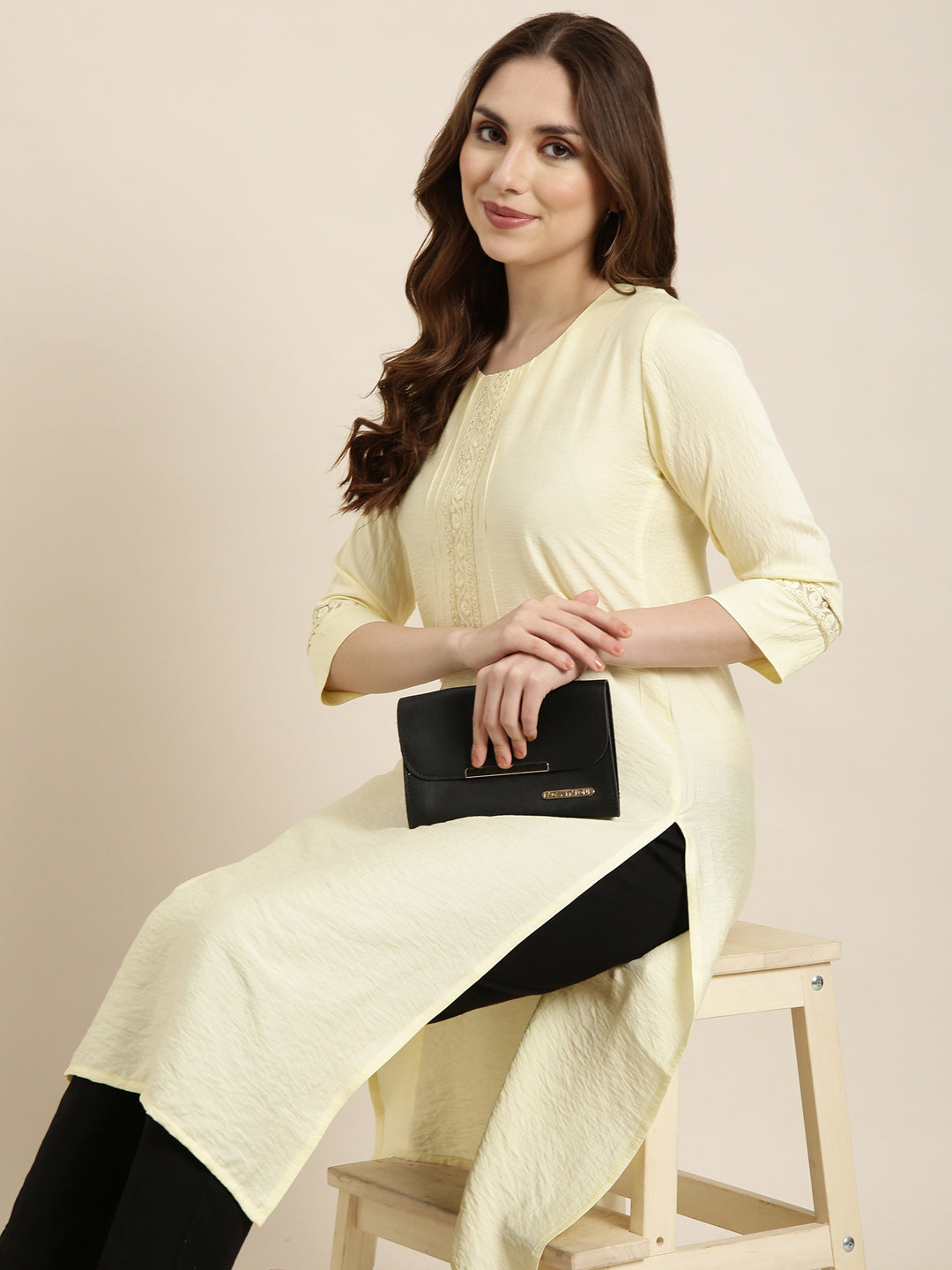 Women Straight Yellow Solid Kurta