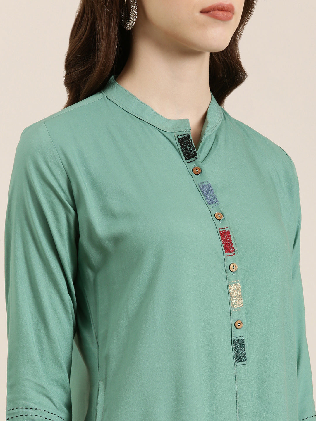 Women Sea Green Solid Straight Kurta