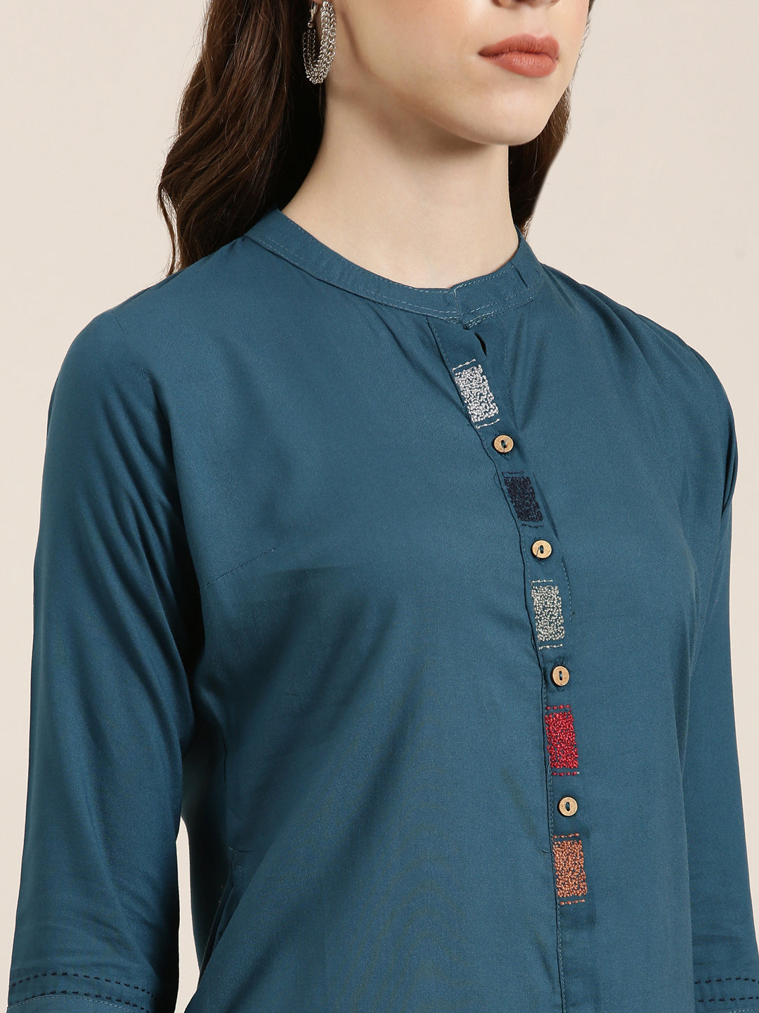 Women Teal Solid Straight Kurta