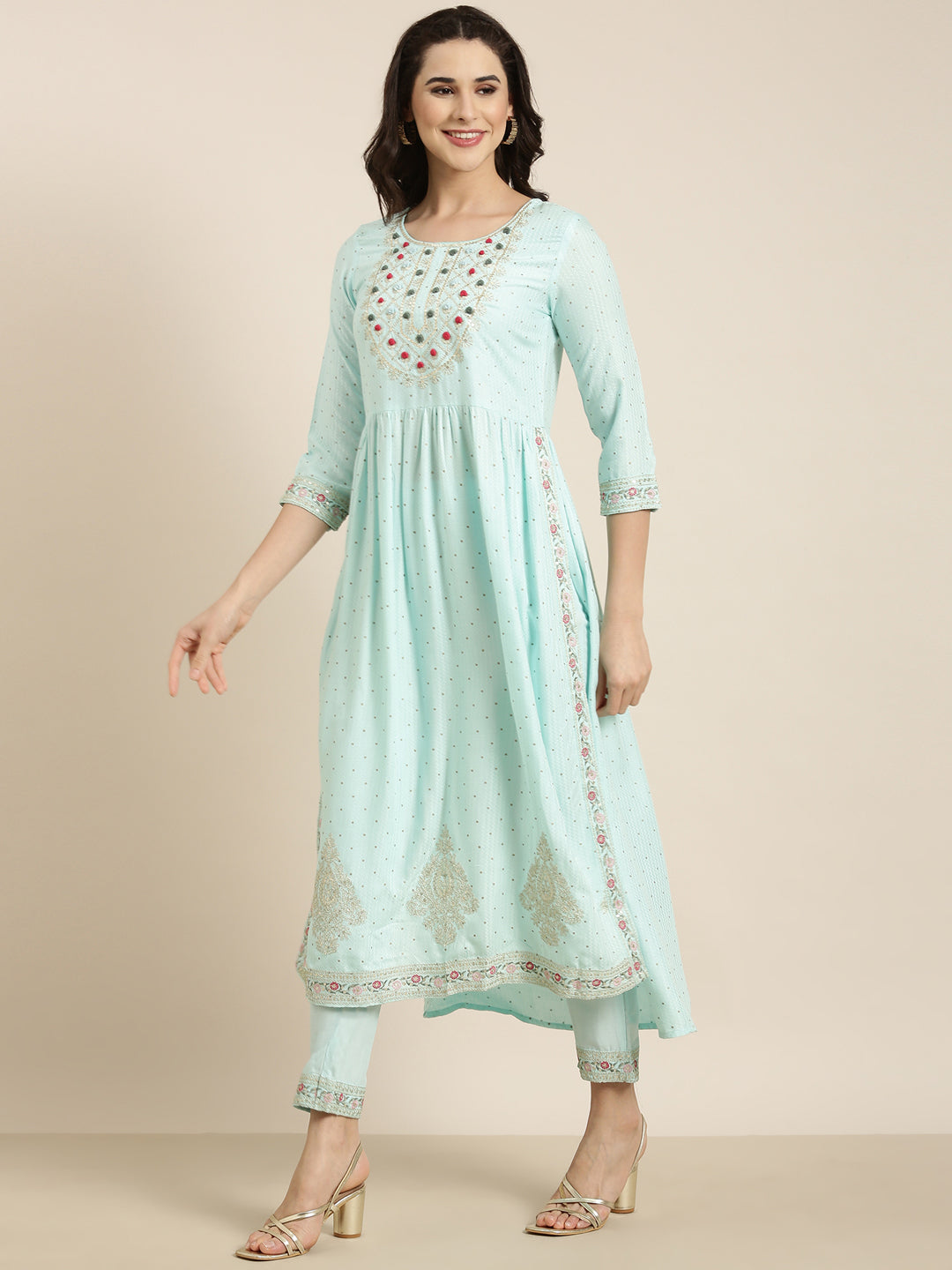 Women Straight Blue Chevron Kurta and Trousers Set Comes With Dupatta