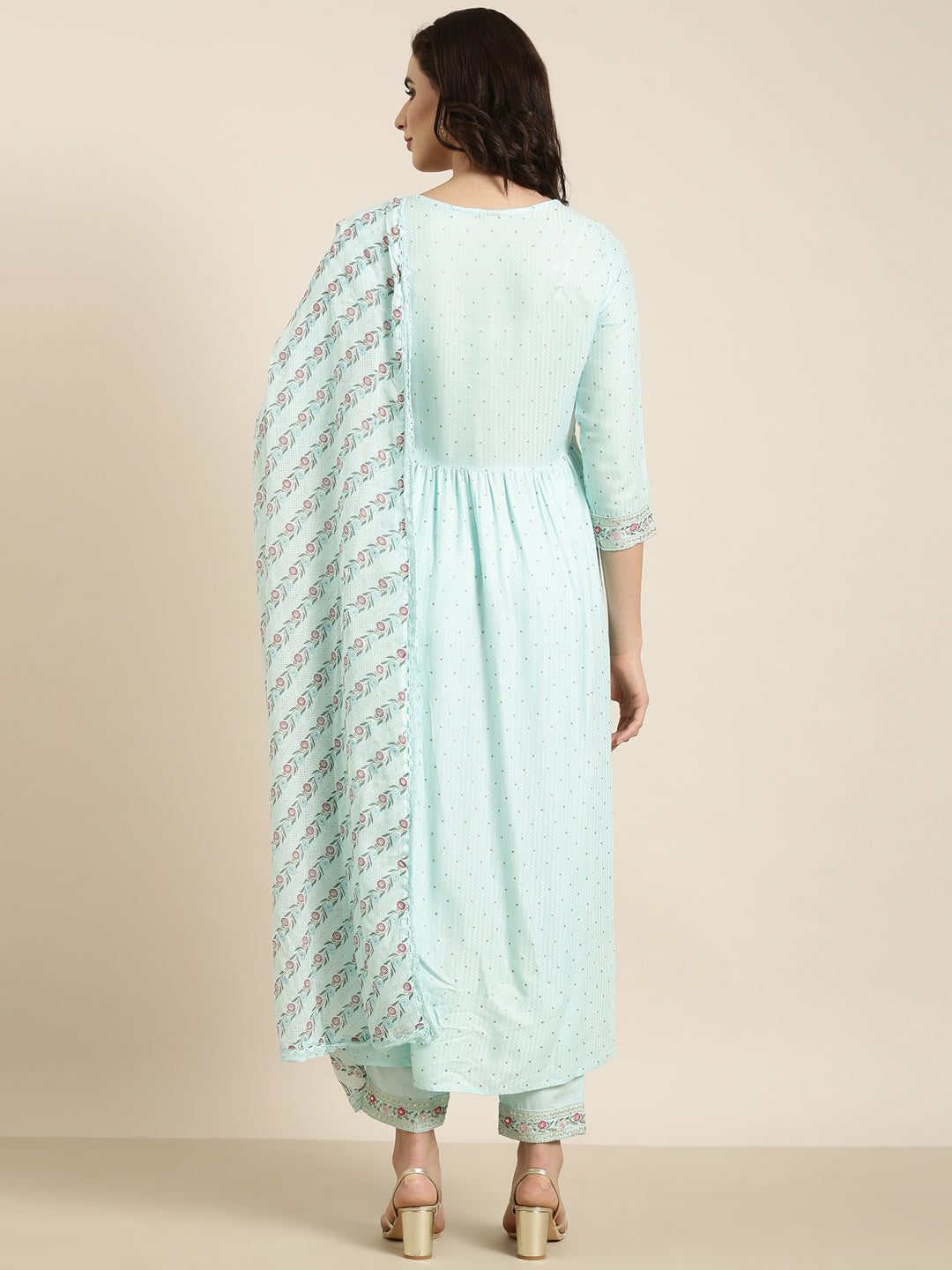 Women Straight Blue Chevron Kurta and Trousers Set Comes With Dupatta