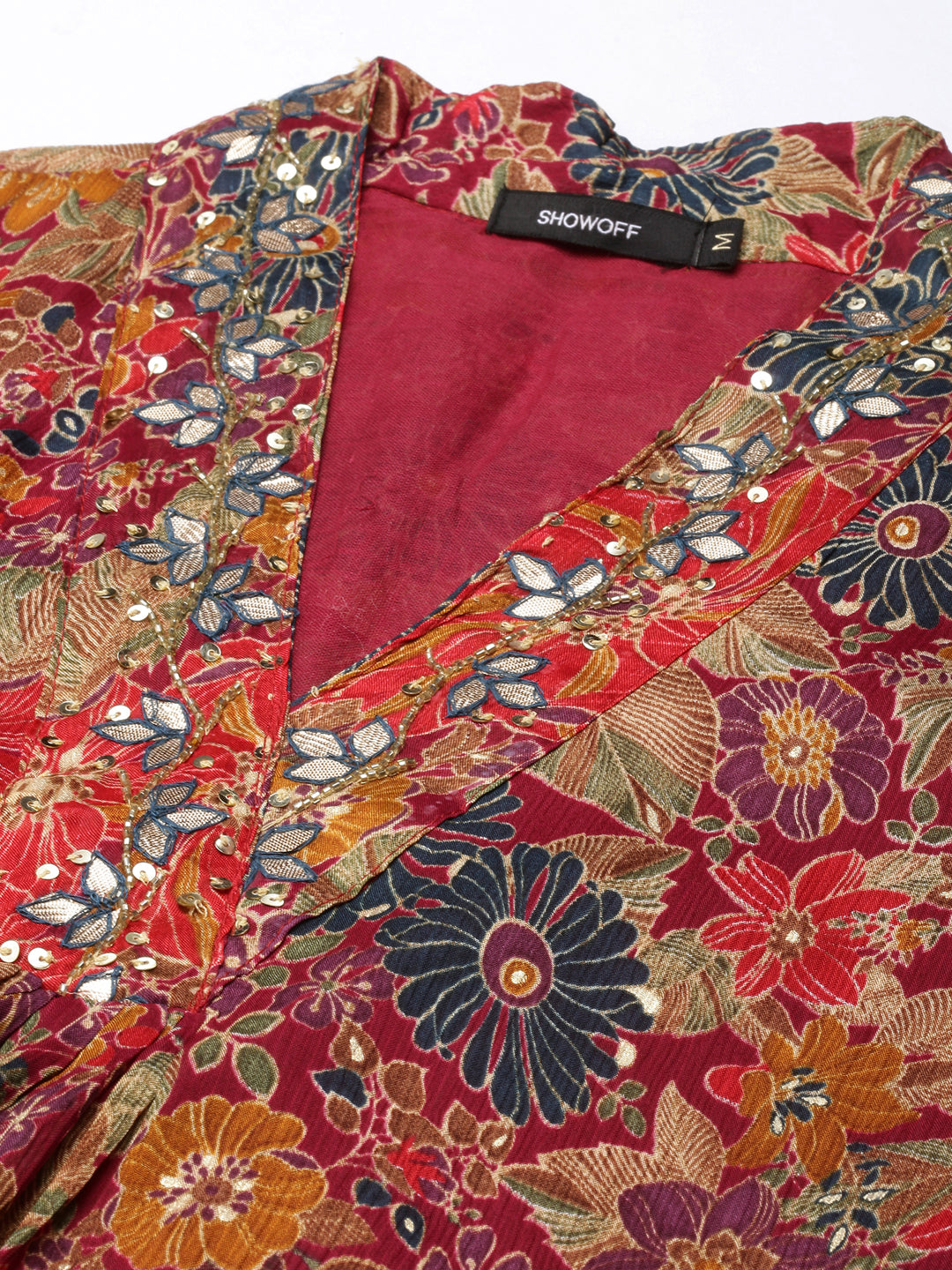 Women Straight Maroon Floral Kurta and Trousers Set Comes With Dupatta