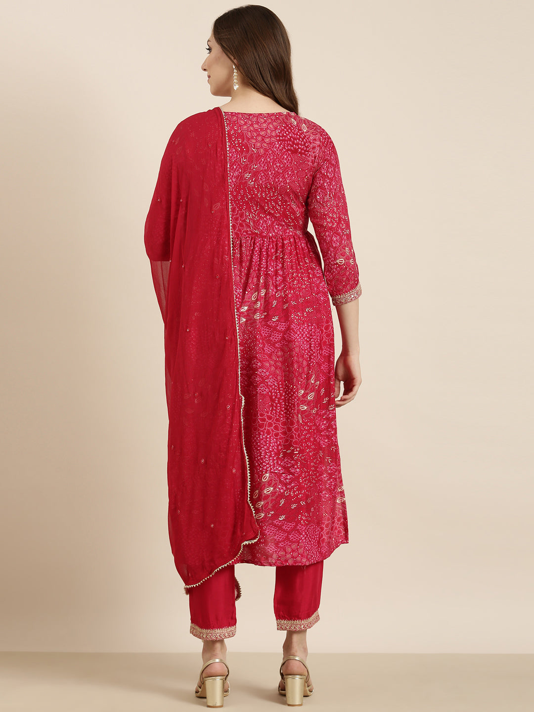 Women A-Line Pink Floral Kurta and Trousers Set Comes With Dupatta