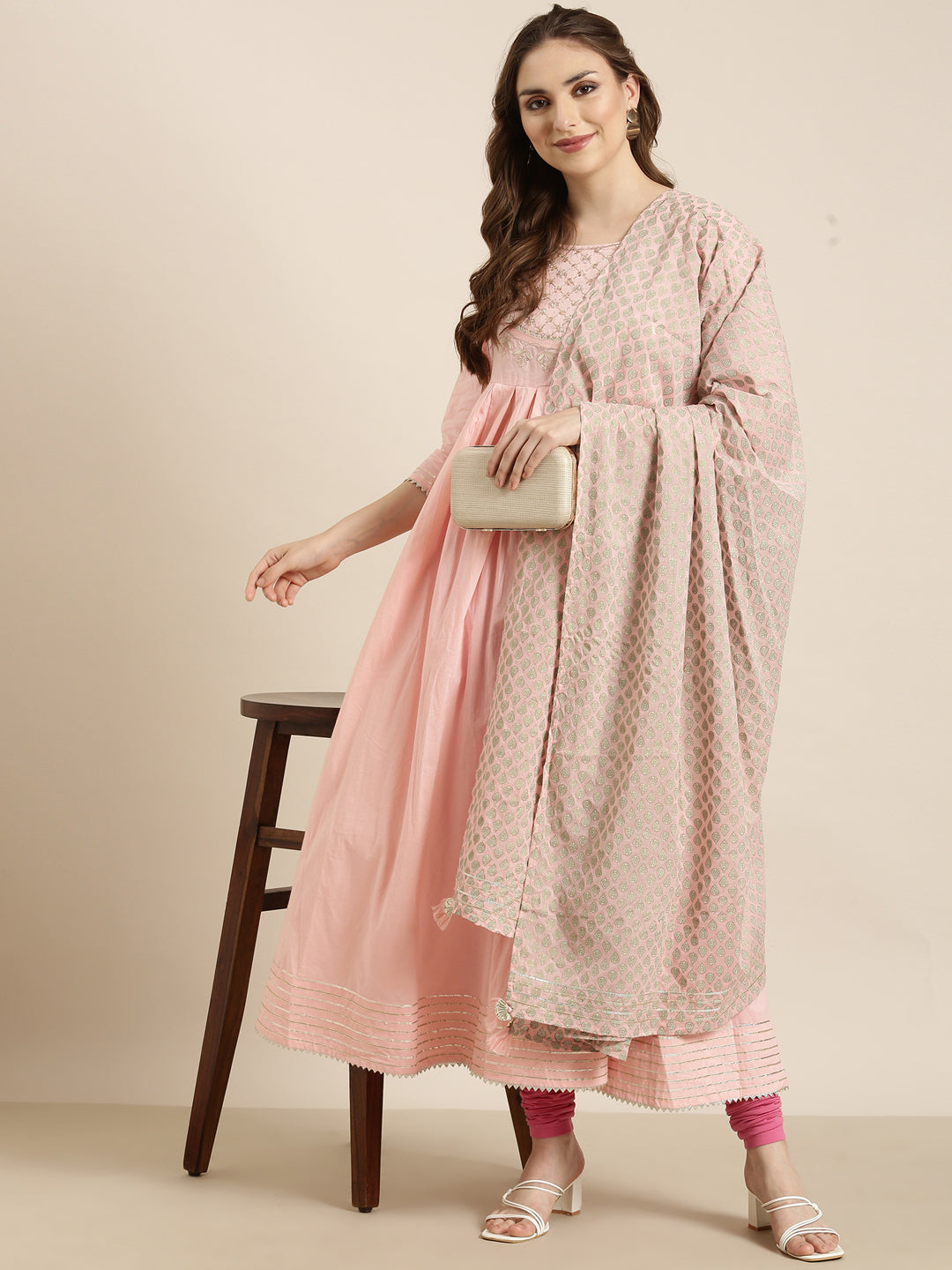 Women Anarkali Pink Solid Kurta Comes with Dupatta