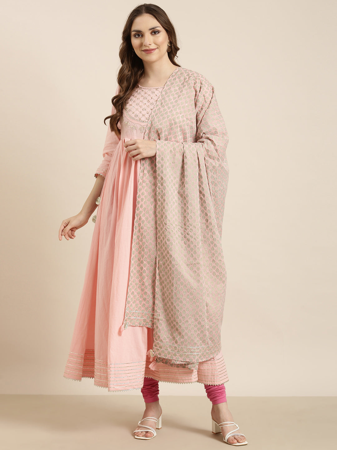 Women Anarkali Pink Solid Kurta Comes with Dupatta