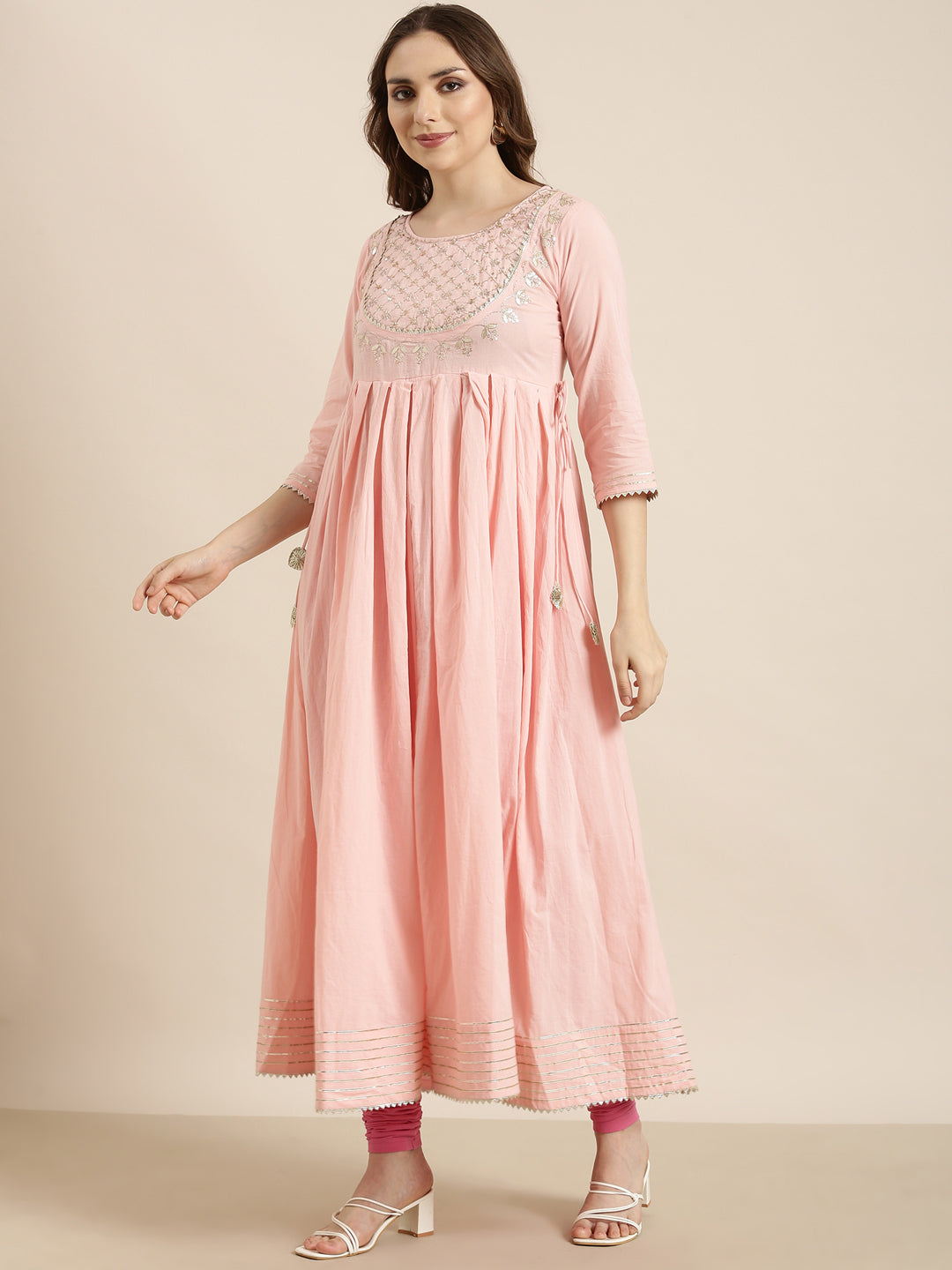 Women Anarkali Pink Solid Kurta Comes with Dupatta