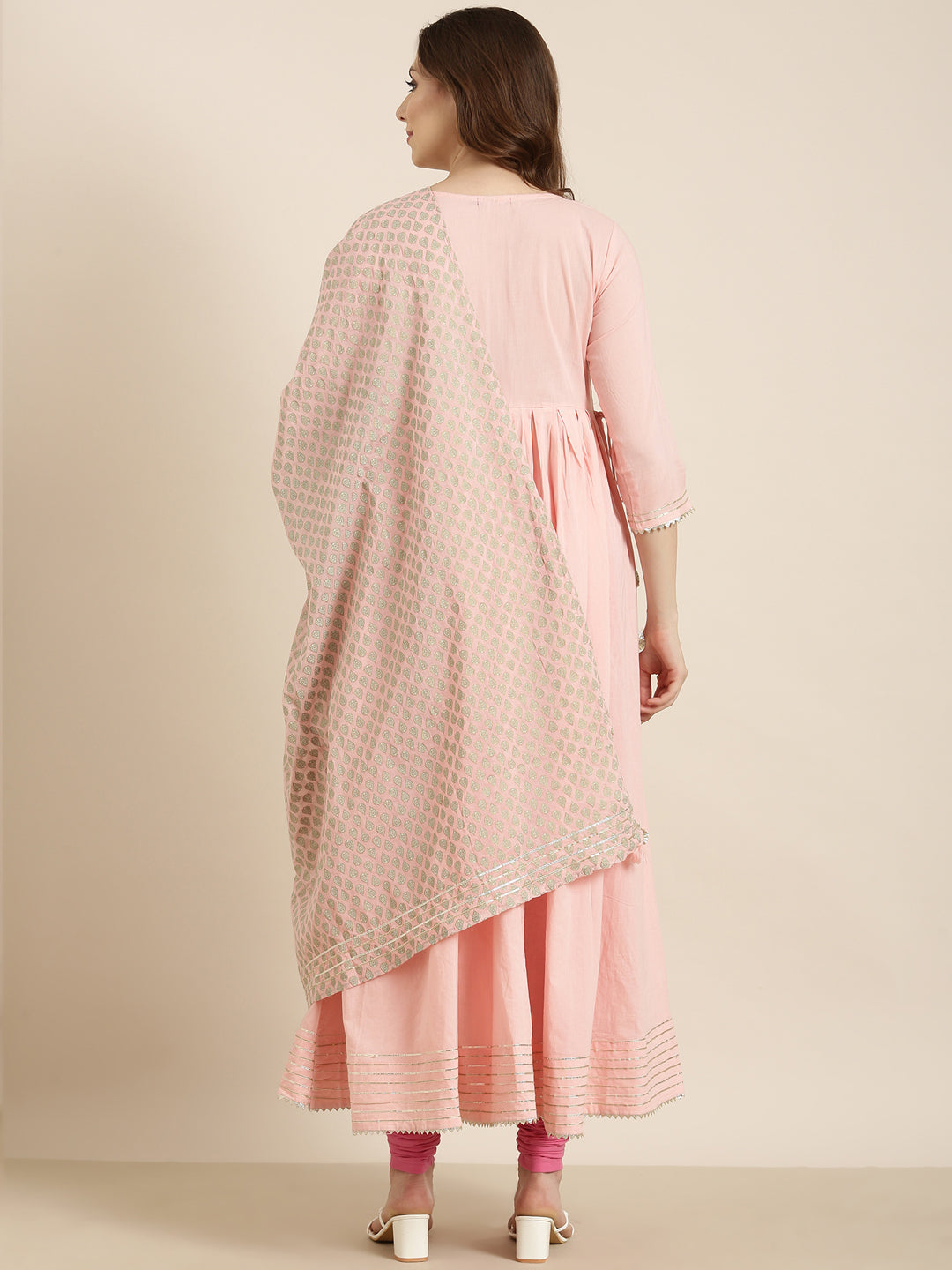 Women Anarkali Pink Solid Kurta Comes with Dupatta