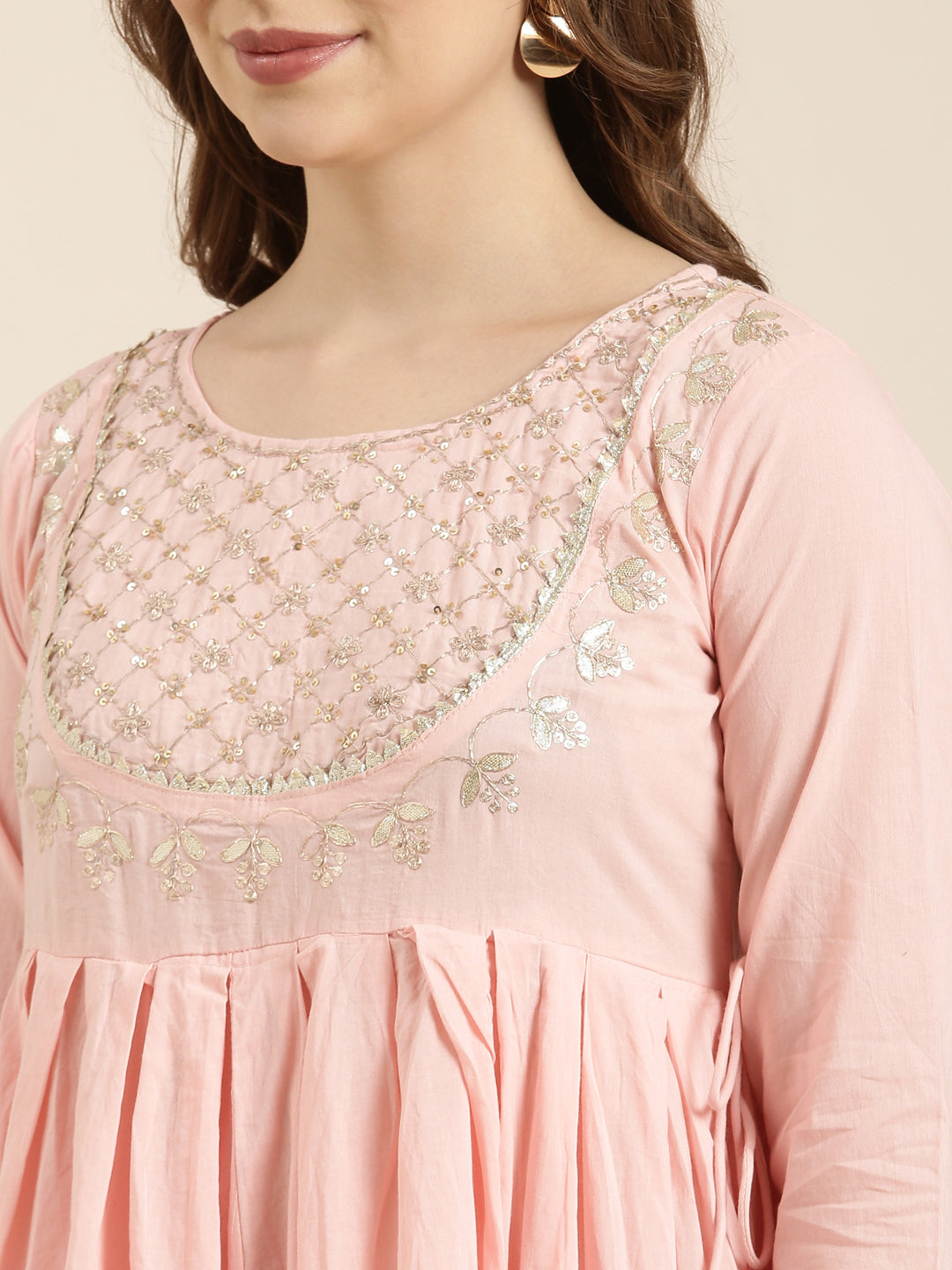 Women Anarkali Pink Solid Kurta Comes with Dupatta