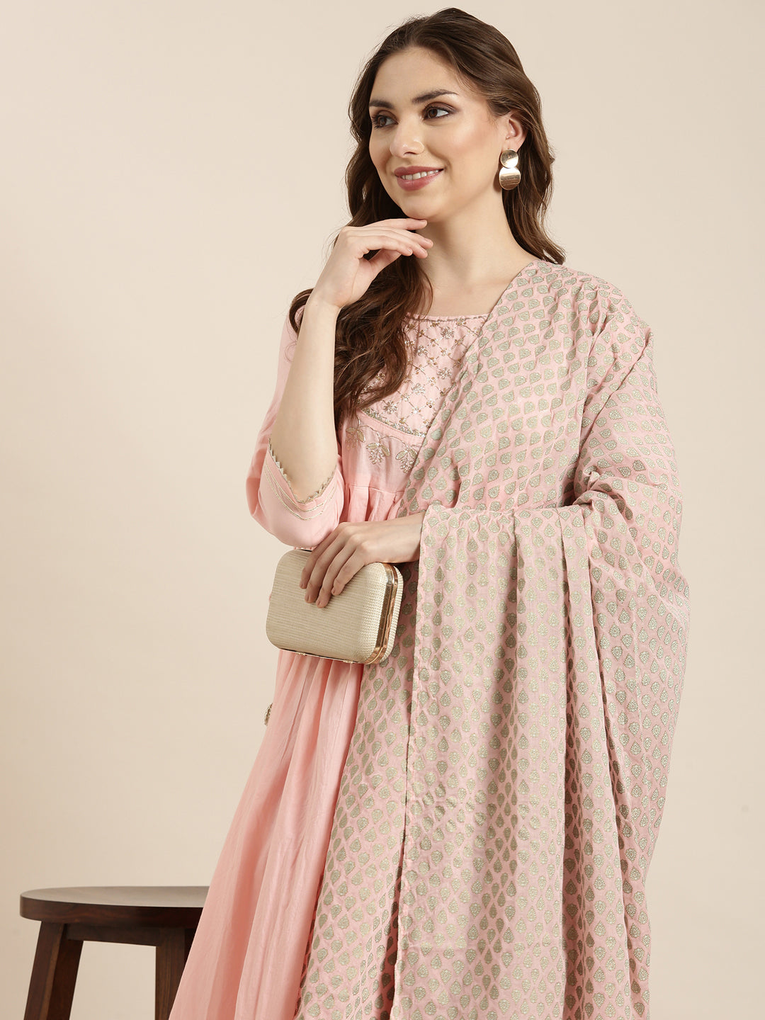 Women Anarkali Pink Solid Kurta Comes with Dupatta