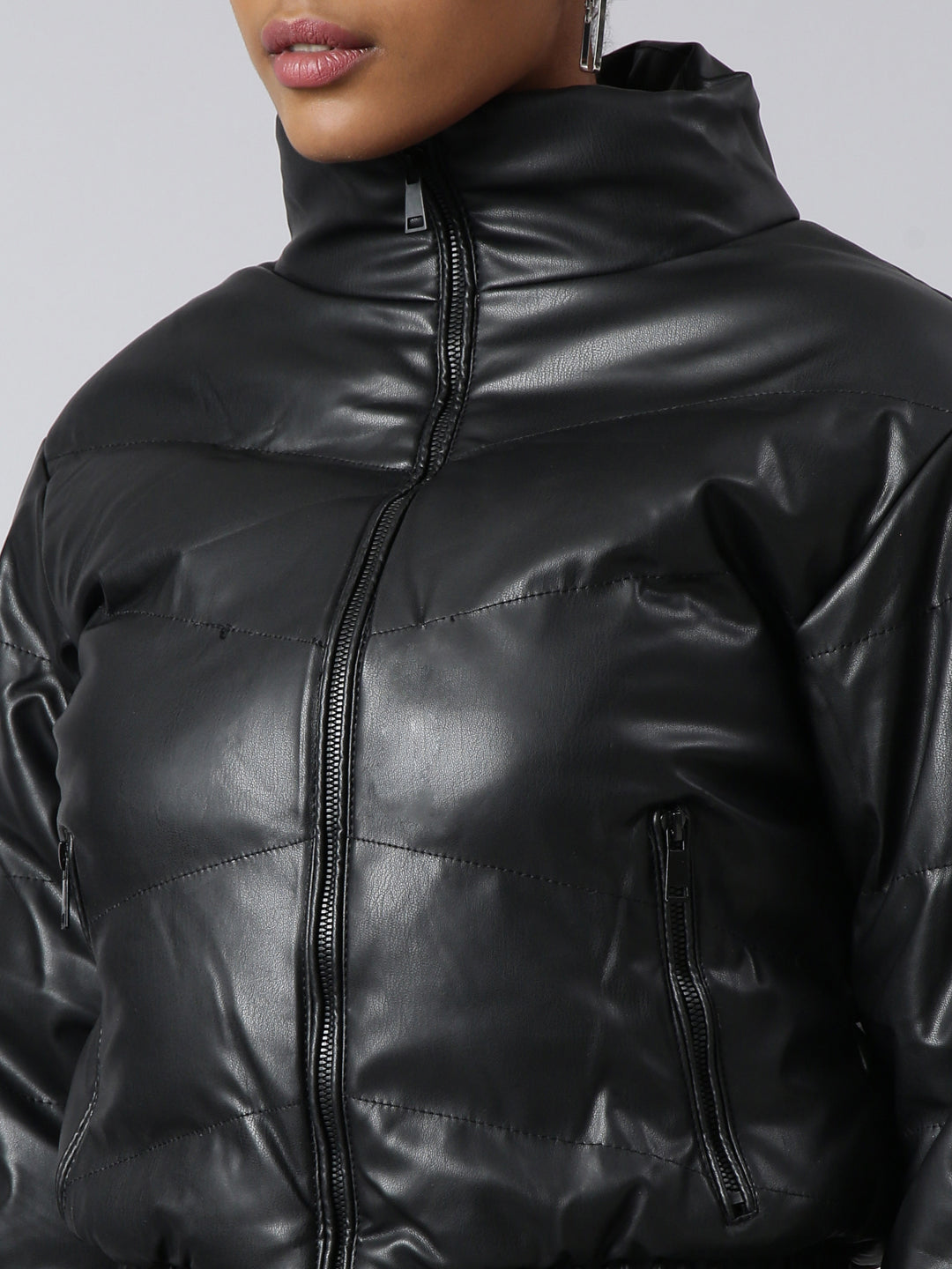 Women Solid Black Puffer Jacket