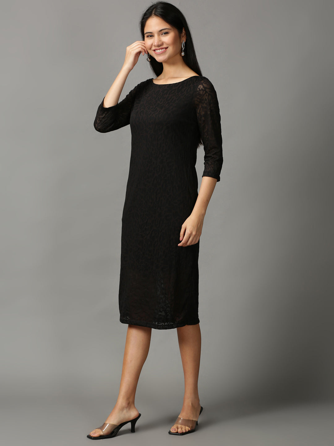 Women's Black Solid Bodycon Dress