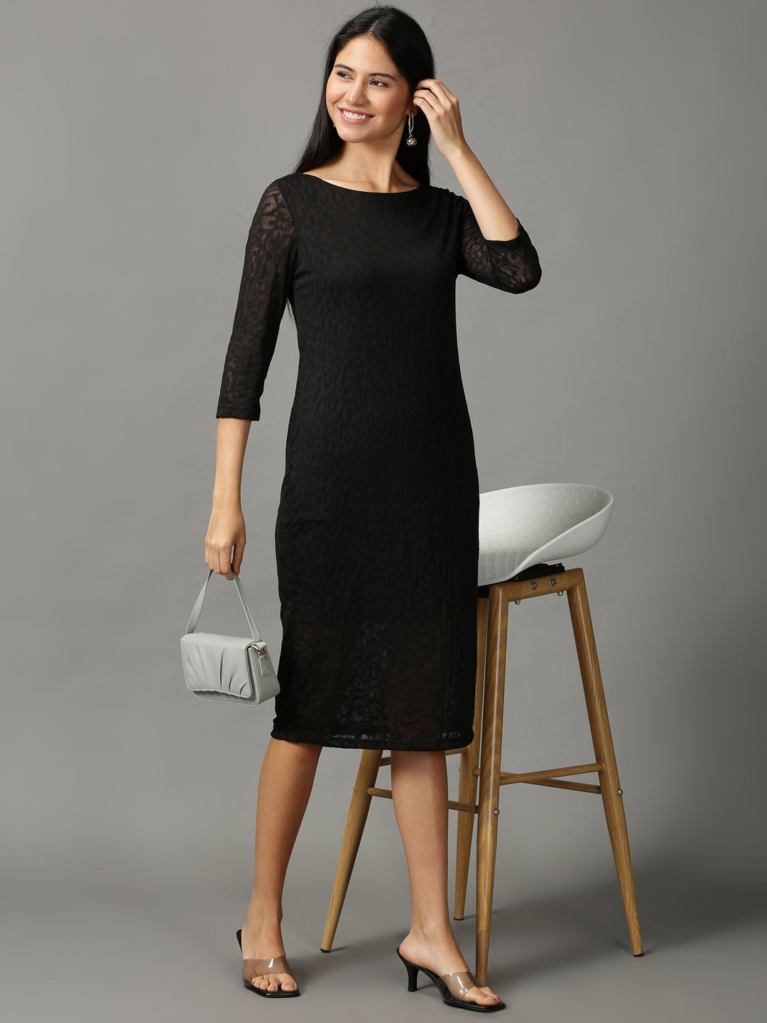 Women's Black Solid Bodycon Dress