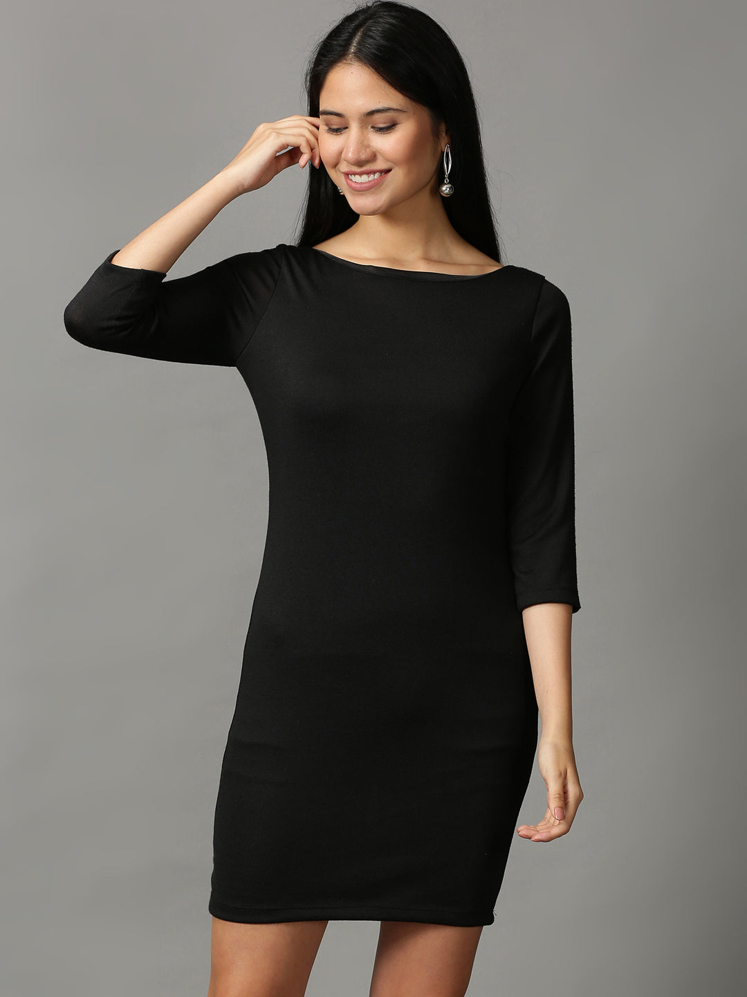 Women's Black Solid Bodycon Dress