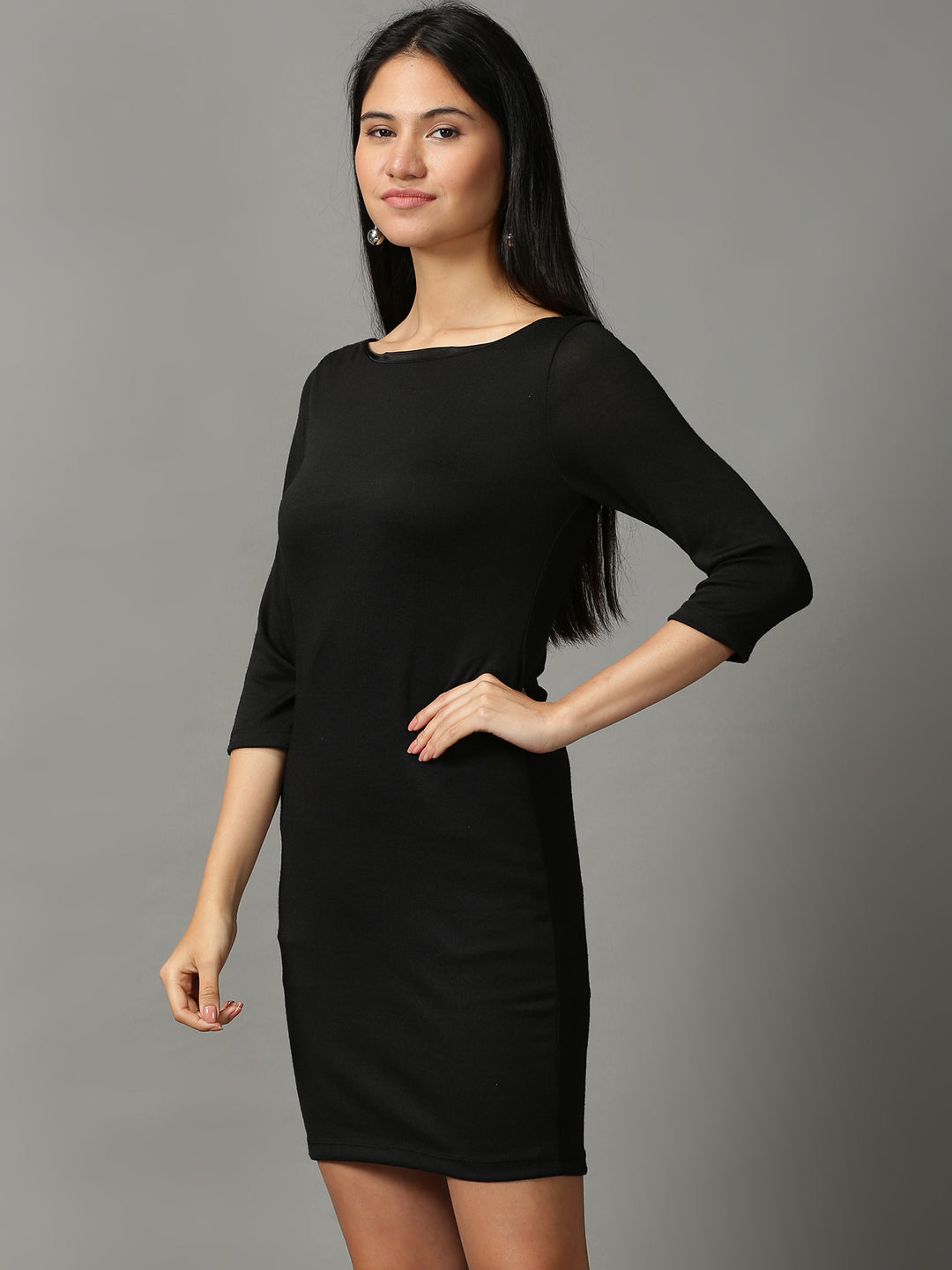 Women's Black Solid Bodycon Dress