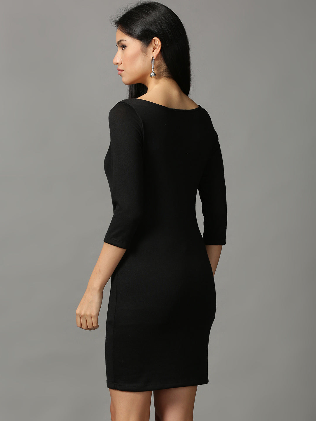 Women's Black Solid Bodycon Dress