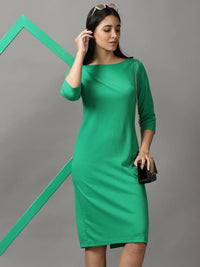 Women's Green Bodycon Cotton Midi Dress