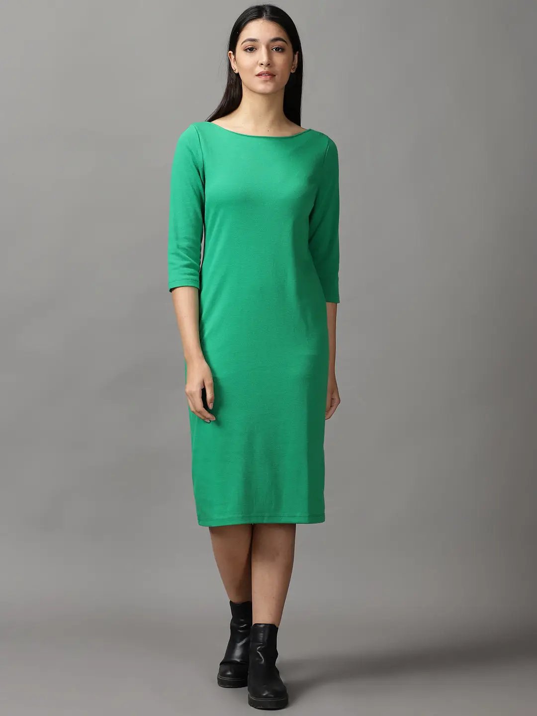 Shop Women's Green Bodycon Cotton Midi Dress| Showoffff Shop Women's Green Bodycon Cotton Midi Dress| Showoffff