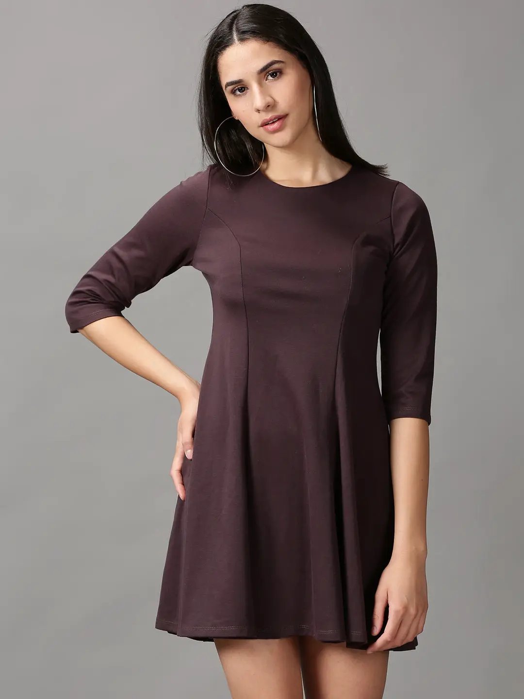Women's Brown Solid A-Line Dress