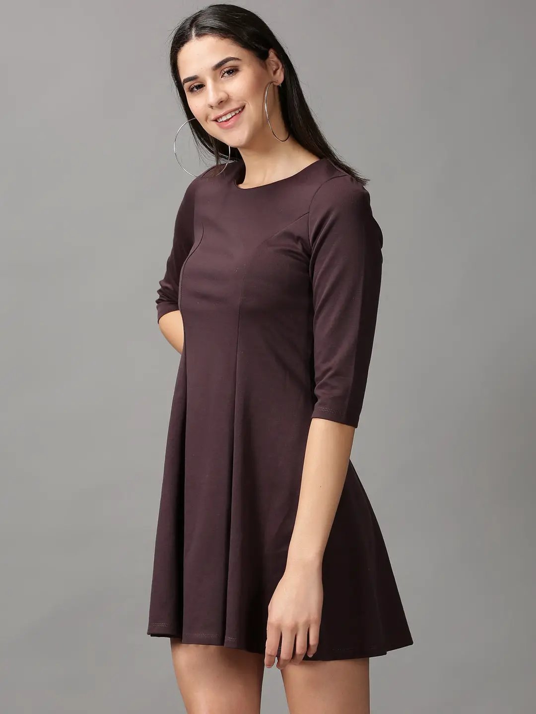 Women's Brown Solid A-Line Dress