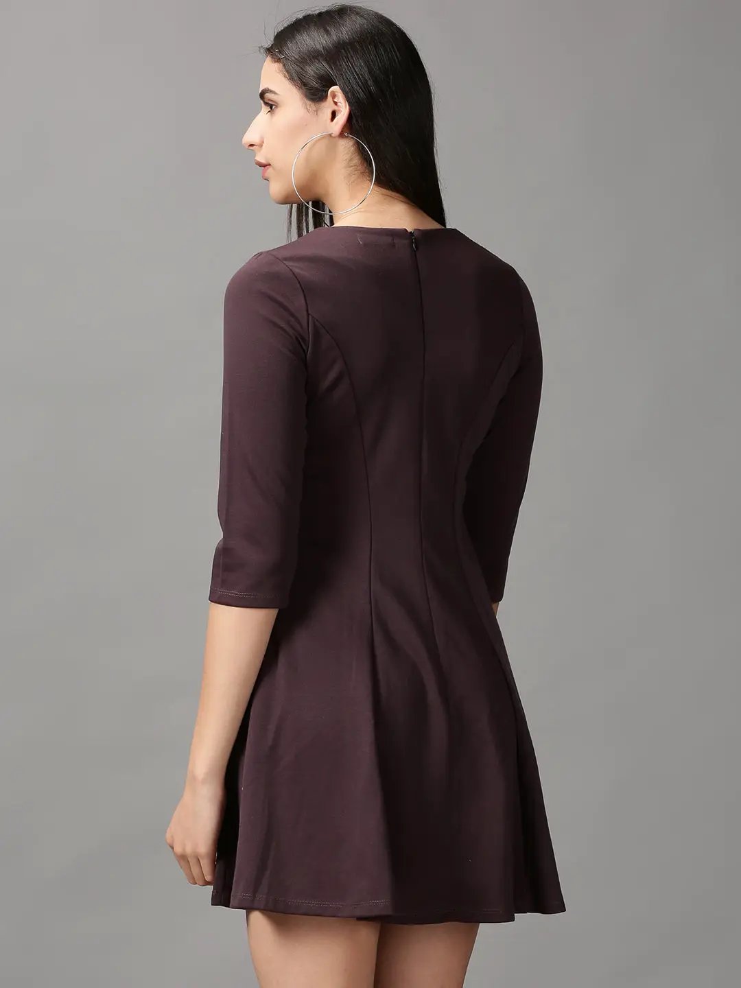 Women's Brown Solid A-Line Dress