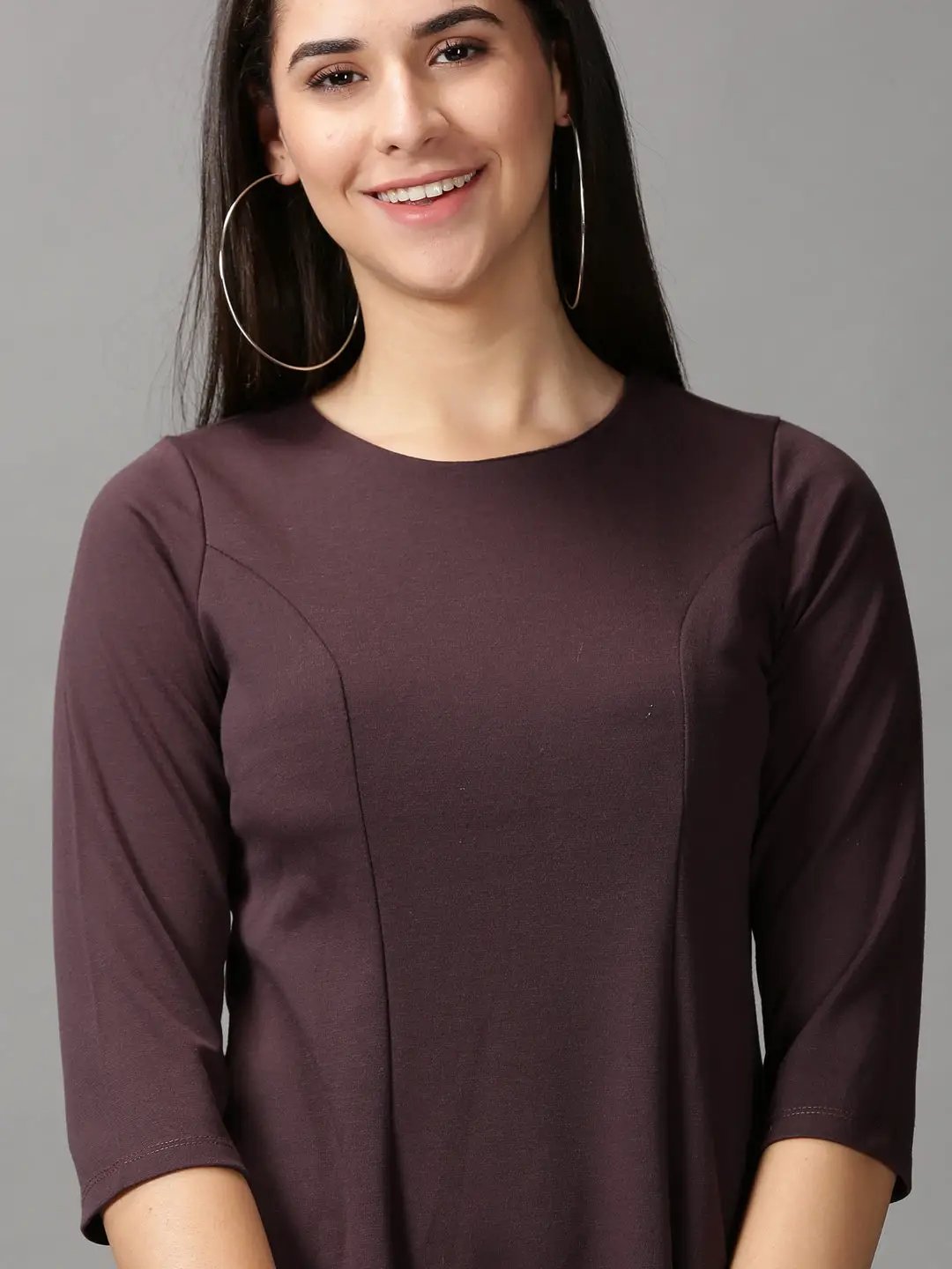 Women's Brown Solid A-Line Dress