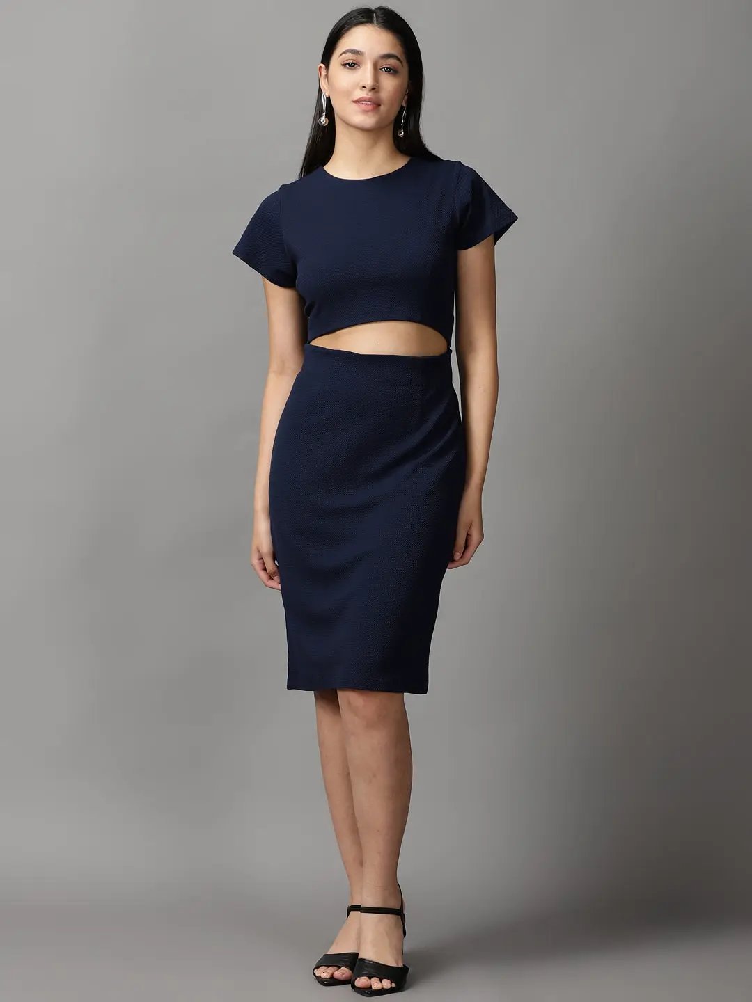 Women's Navy Blue Solid Bodycon Dress